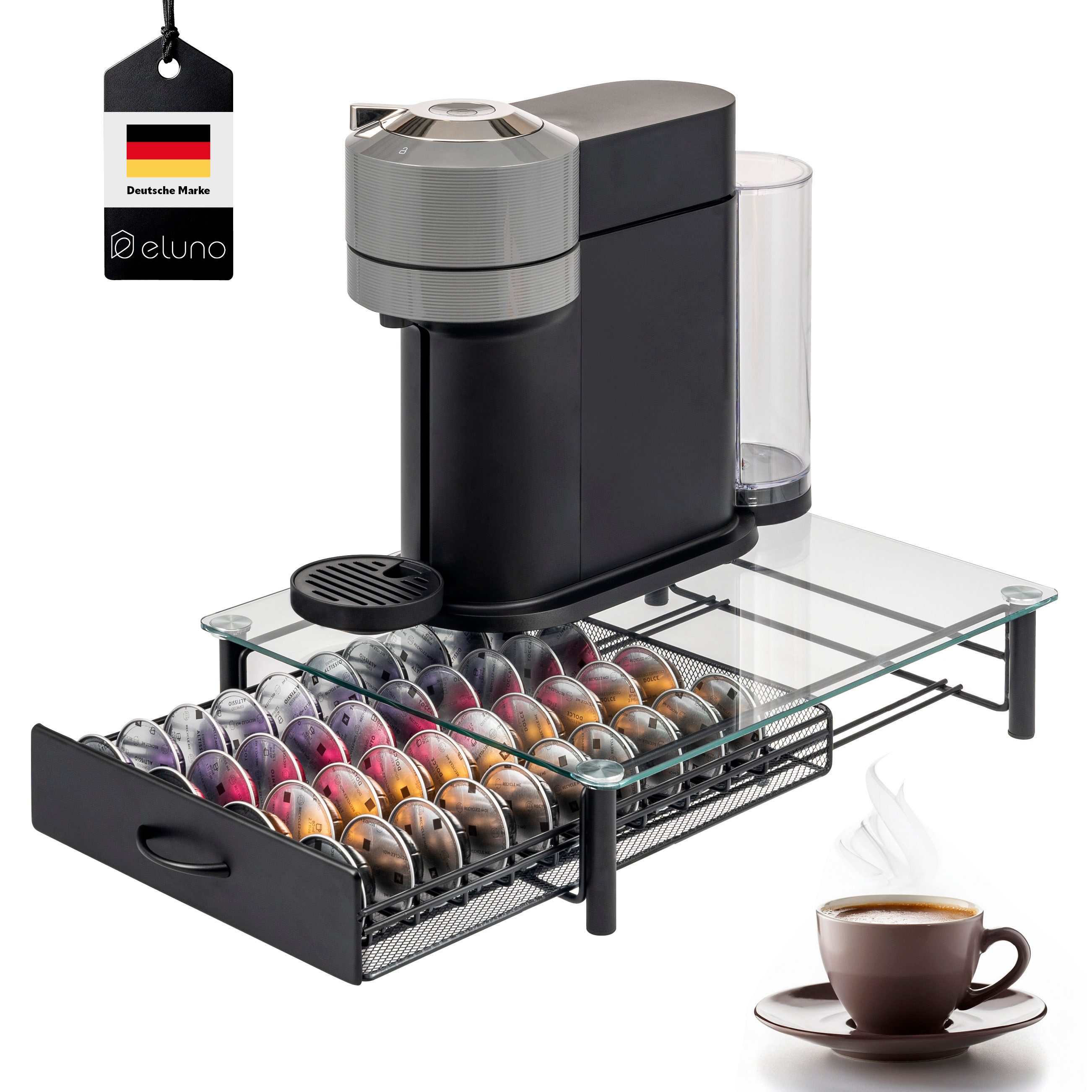 Kapselhalter für 40x Nespresso Vertuo, Kaffeekapsel-Box, Glas