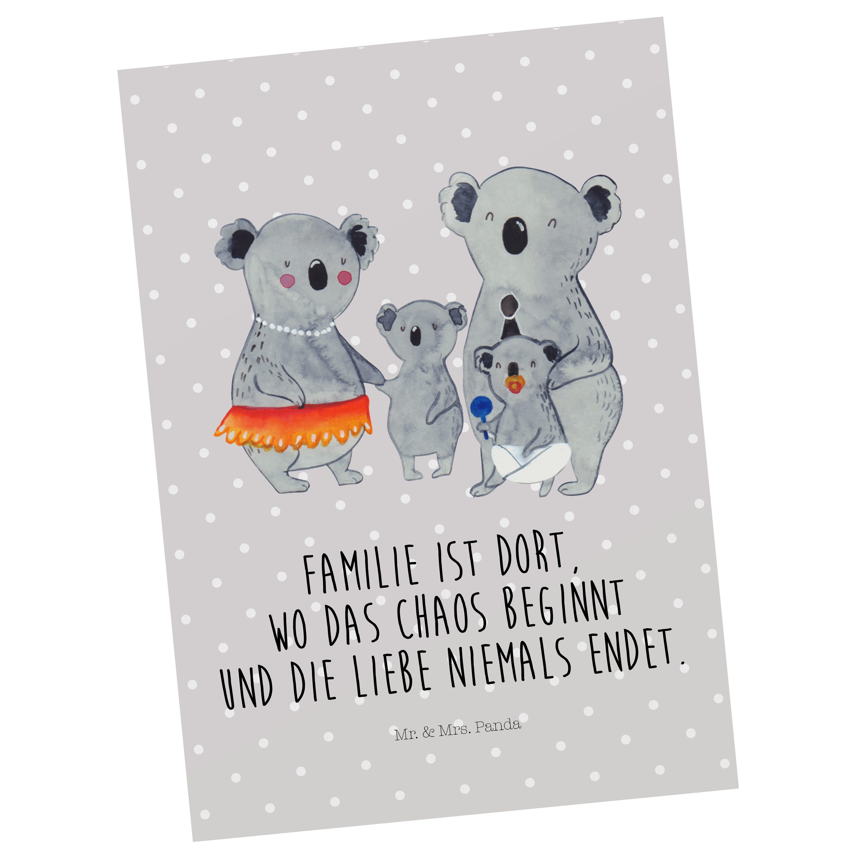 Mr. & Geschenk, Geschwister, Koala Grau Mrs. - Postkarte Grußkarte, Opa Panda - Pastell Familie