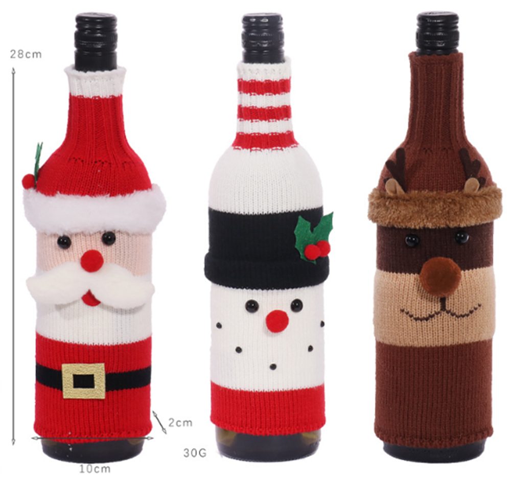 Pullover (3-St) Staubbeutel, 3 Wein HALWEI Stück Weihnachten Weinflaschenhalter Flasche