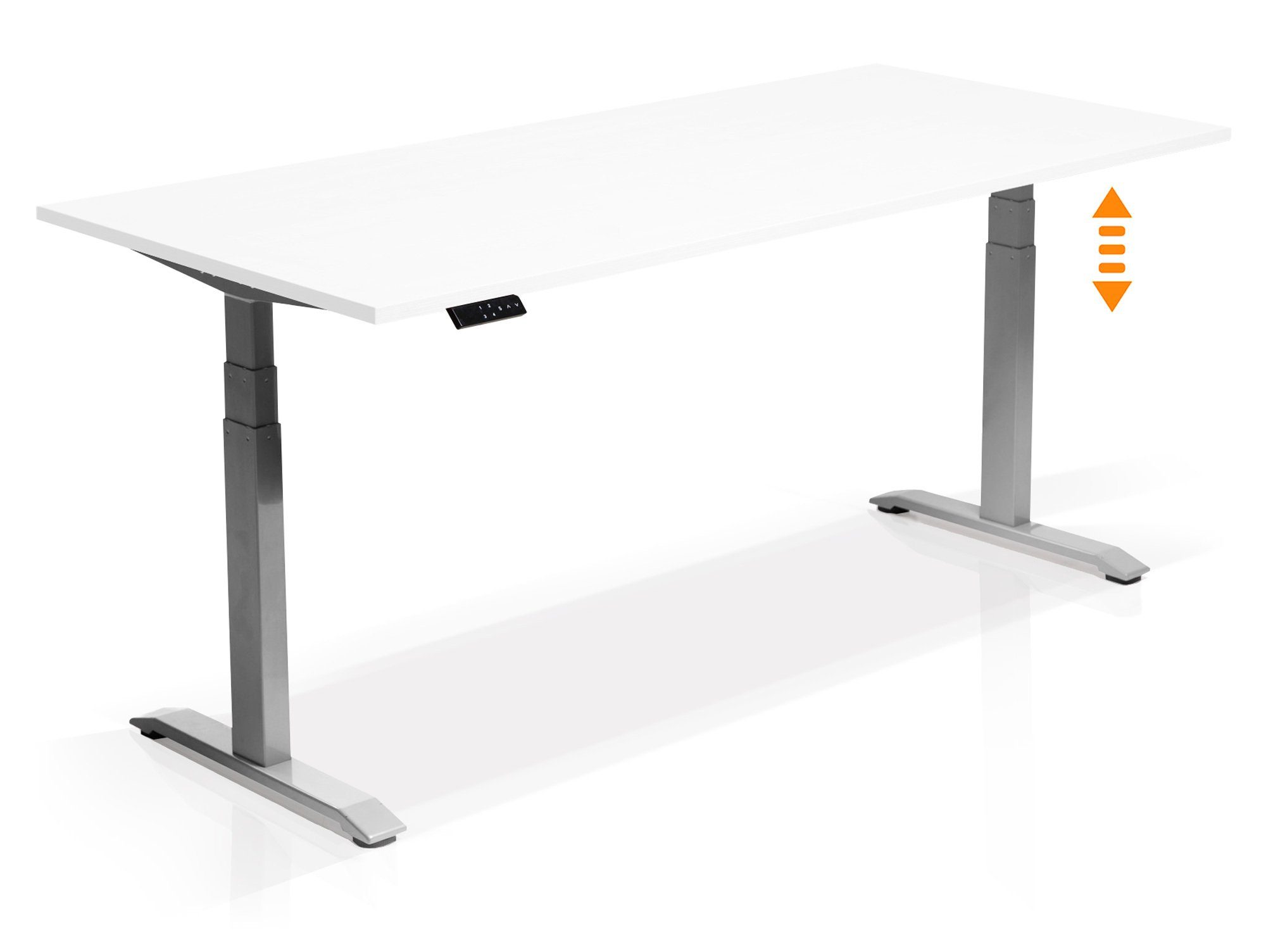 Moebel-Eins Schreibtisch, OFFICE ONE elektrisch höhenverstellbarer Schreibtisch / Stehtisch, Material Dekorspanplatte grau | weiss