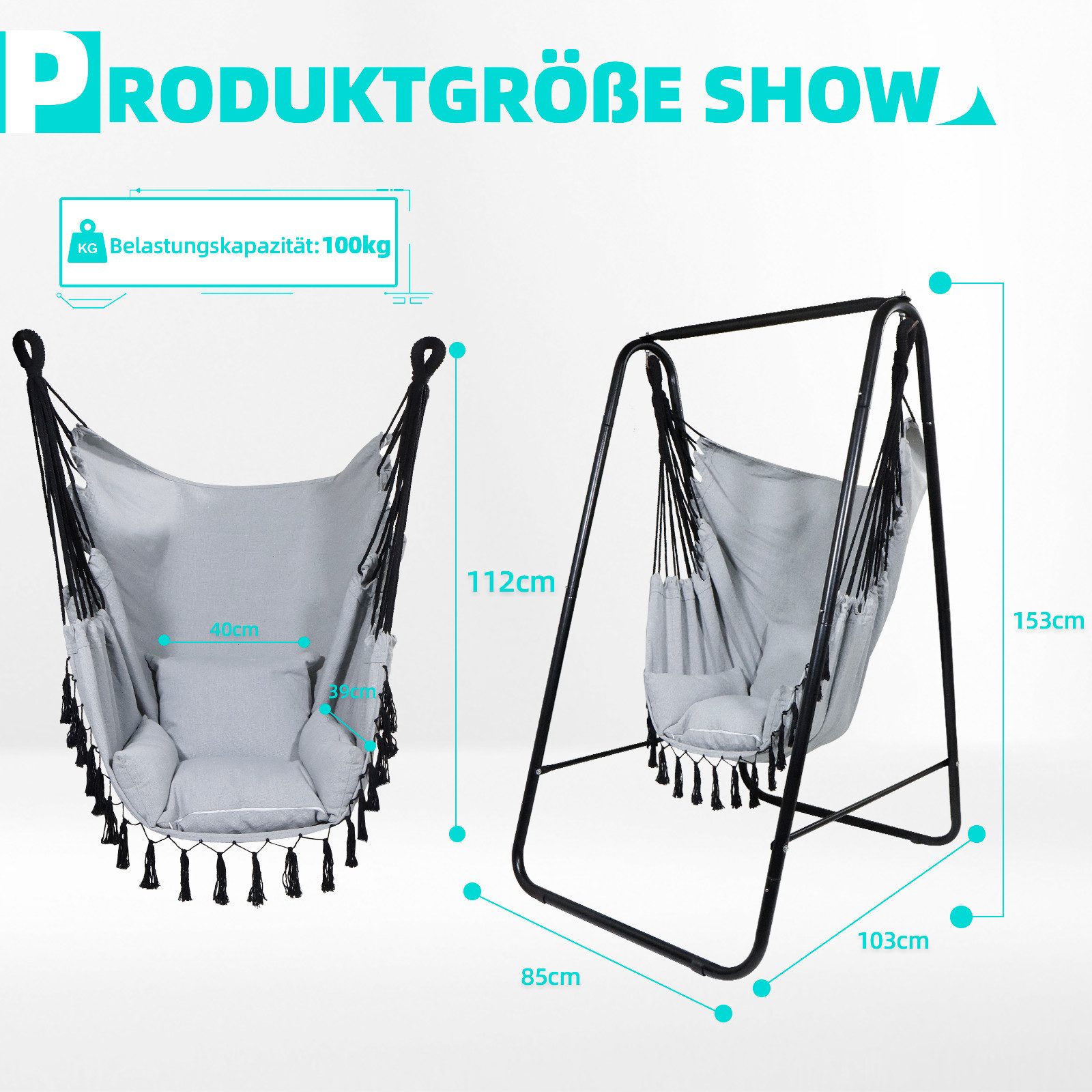 CCLIFE Hängesessel Hängesessel mit Gestell Hängeschaukel Hängestuhl (1er Set mit Gestell), mit gestell – Bild 2 von 5