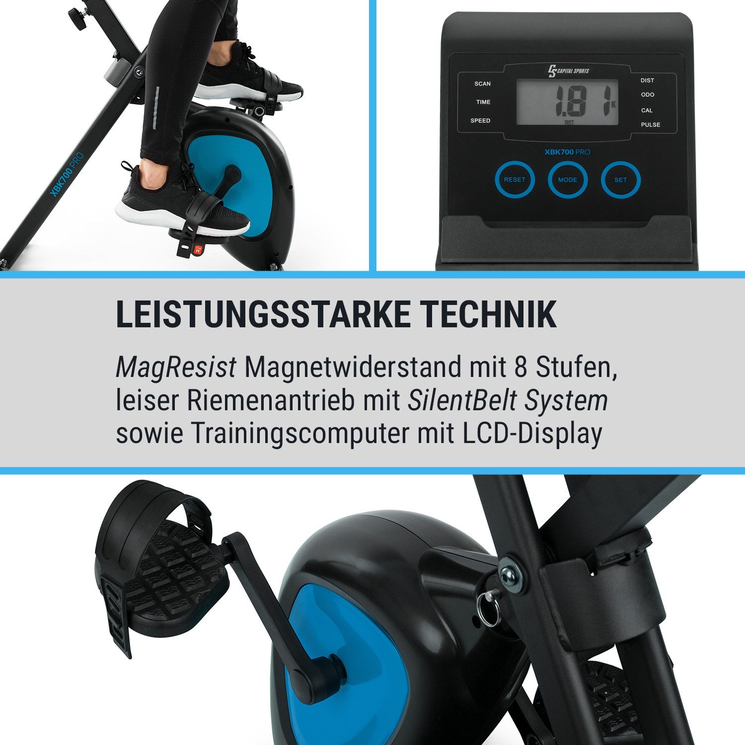 Capital Sports Heimtrainer Azura Air Heimtrainer, Standfahrrad Heimtrainer Hometrainer Fahrrad klappbar Cardio Fitness