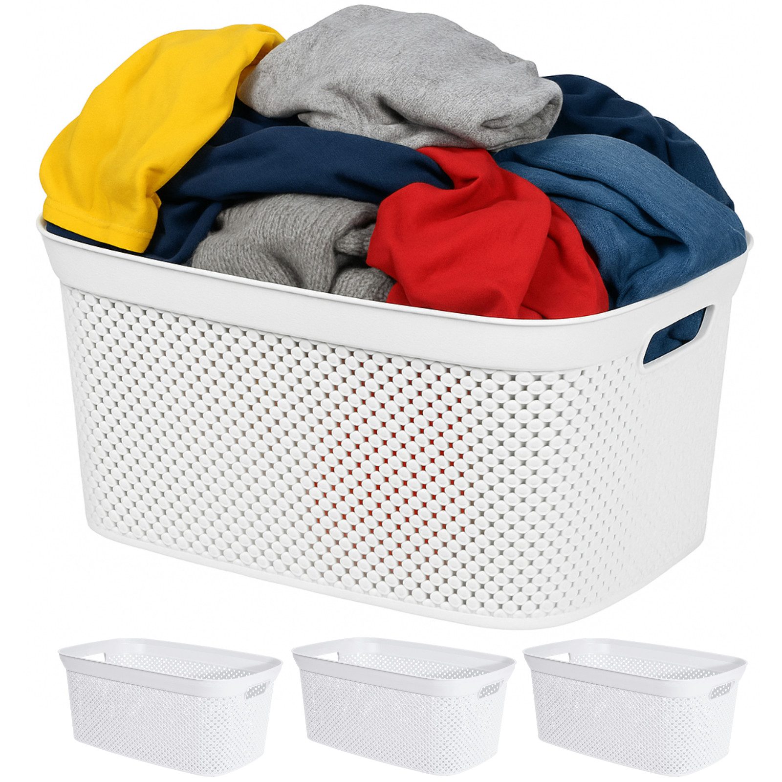 Koopman Wäschekorb Wäschewanne Kunststoff 4 Farben 4er Set (4 St), Weiß, 2 Tragegriffe, 35 Liter, Kunststoff, Stabil