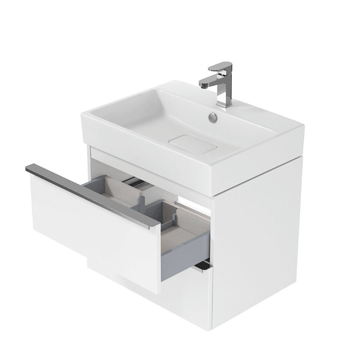 KOLMAN Badmöbel-Set VIRGO 60 Waschbecken-Unterschrank Hochschrank 160x40x30, (Silber Weiß) mit Möbelgriffe