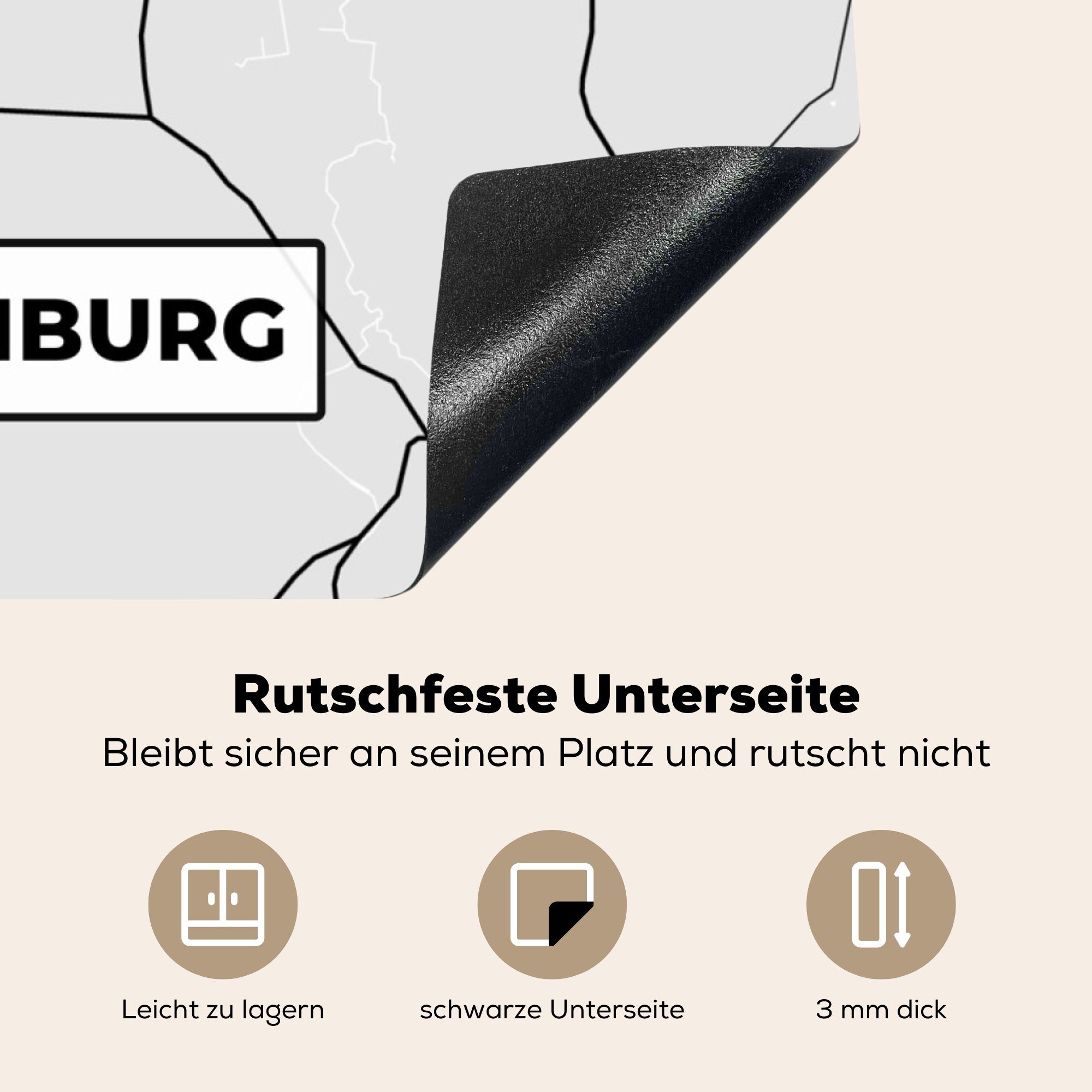 78x78 - Ceranfeldabdeckung, Deutschland Herdblende-/Abdeckplatte Arbeitsplatte MuchoWow Vinyl, Stadtplan für küche (1 tlg), - cm, Karte Neurandenburg, -