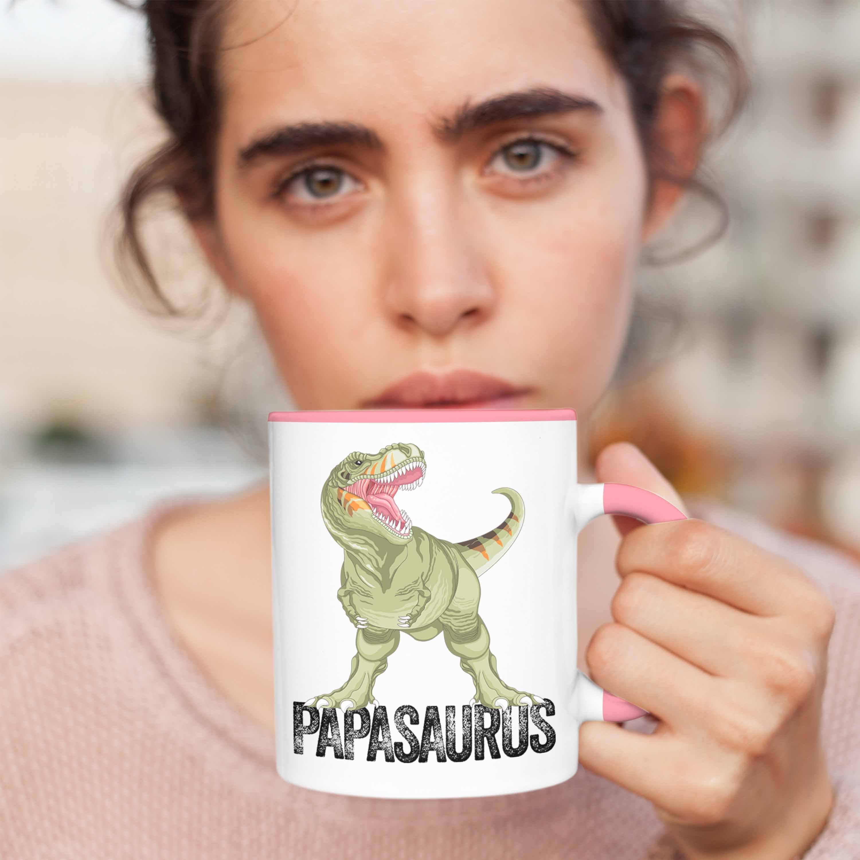 Trendation Tasse für Geschenk Vater Vatertag Tasse Papasaurus Rosa Lustiges Papa Di Geschenk