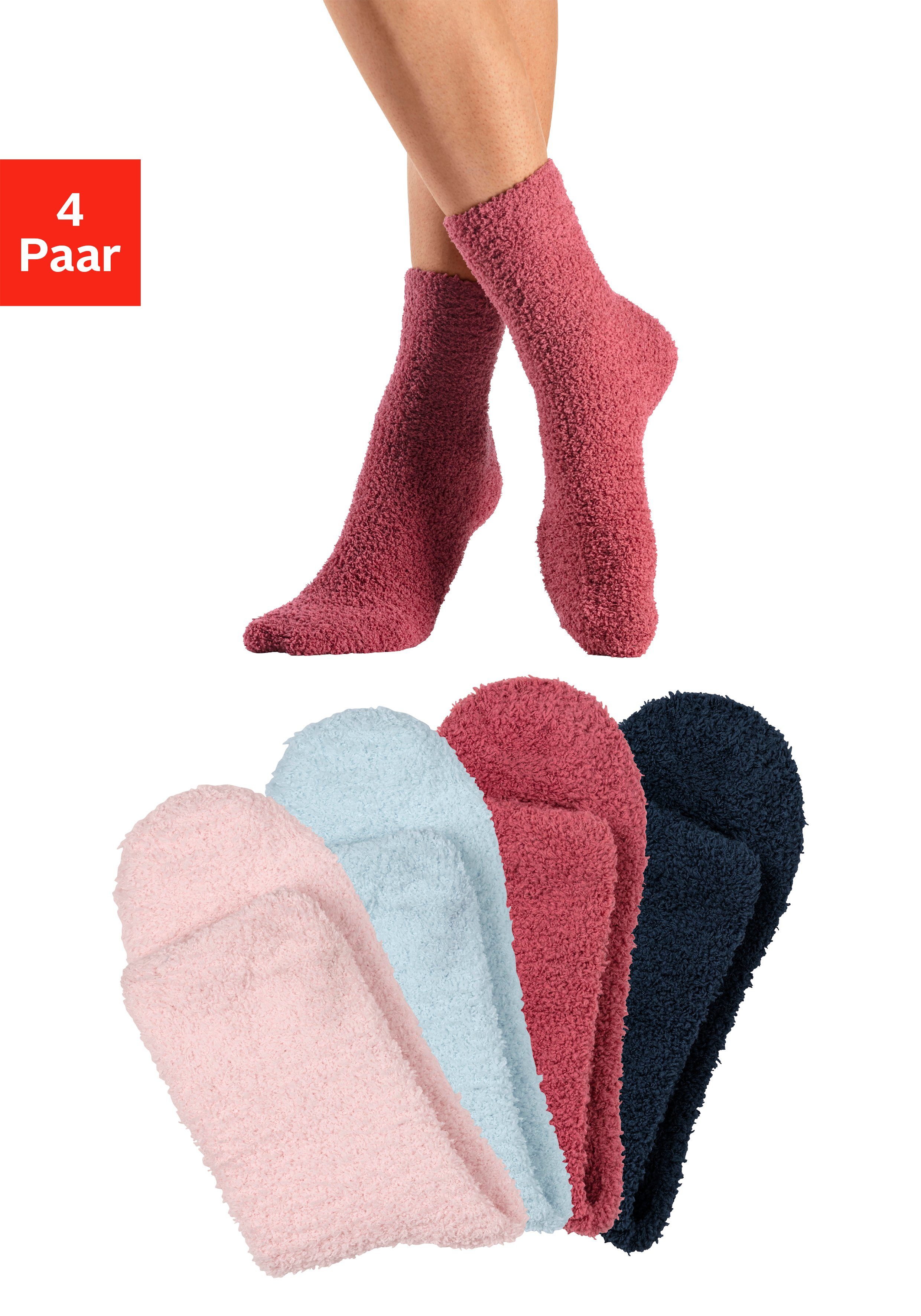 und warm, (Packung, aus Flausch-Qualität LASCANA Kuschelsocken 4-Paar) weich