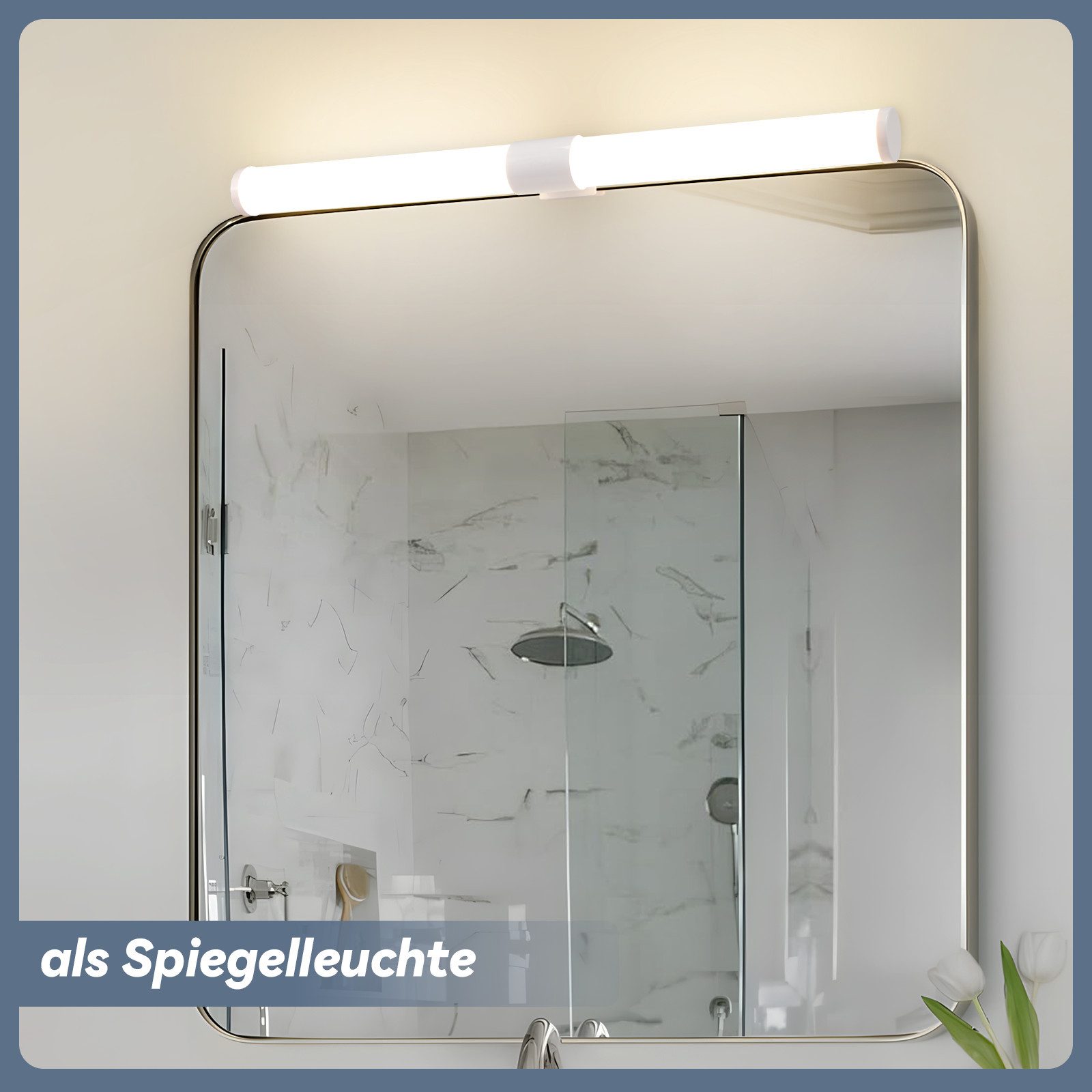 Glitzerlife Spiegelleuchte Weiß LED Spiegelleuchte - 40CM 6W Badlampe Wand Klemmbar IP44 Wasserdicht 4000K Neutralweiß Moderne Badlampe Für Badschrank Keller Küche_voghion.com