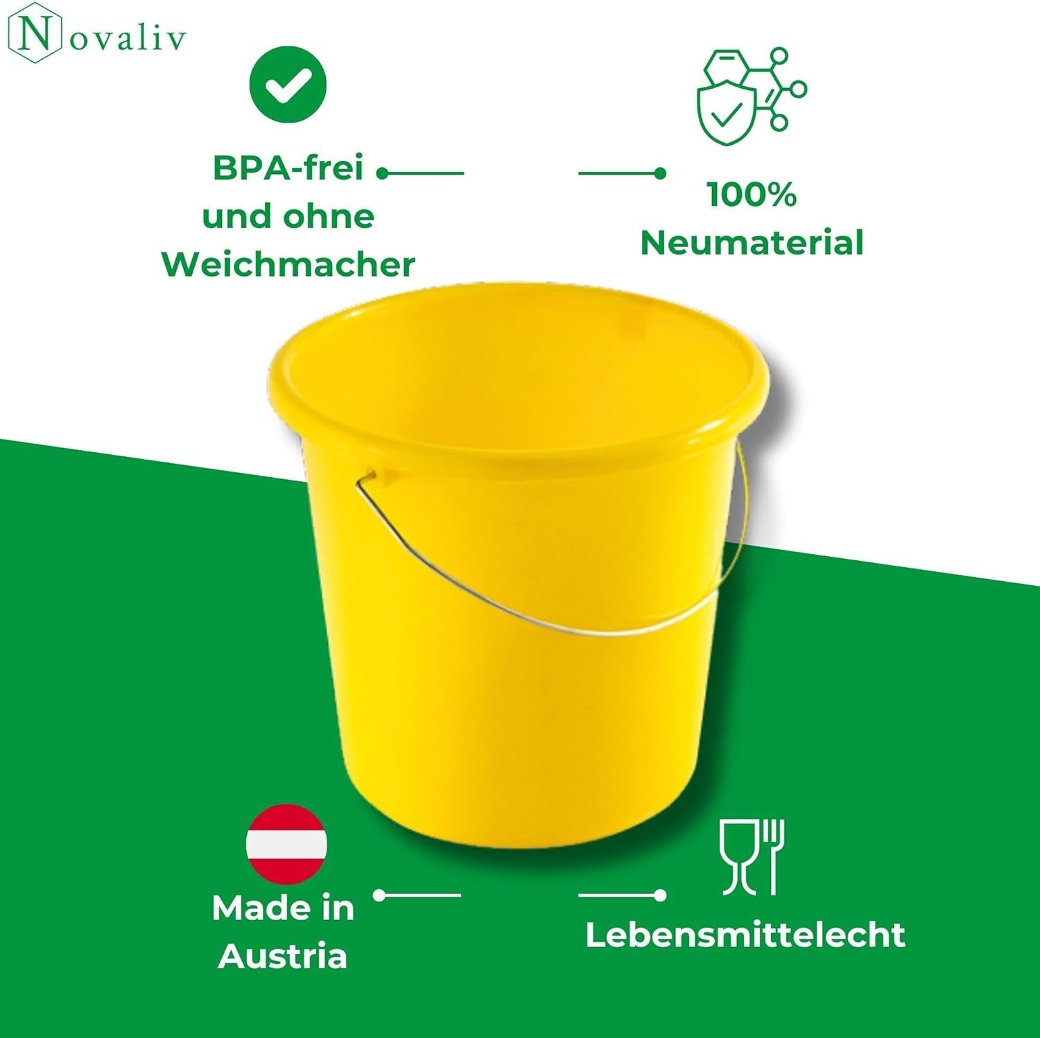 Novaliv Putzeimer 30942-10x, (10-tlg), Novaliv 10 Stück Eimer 5L Gelb mit Maßeinteilung - Putzeimer 5 Liter ?