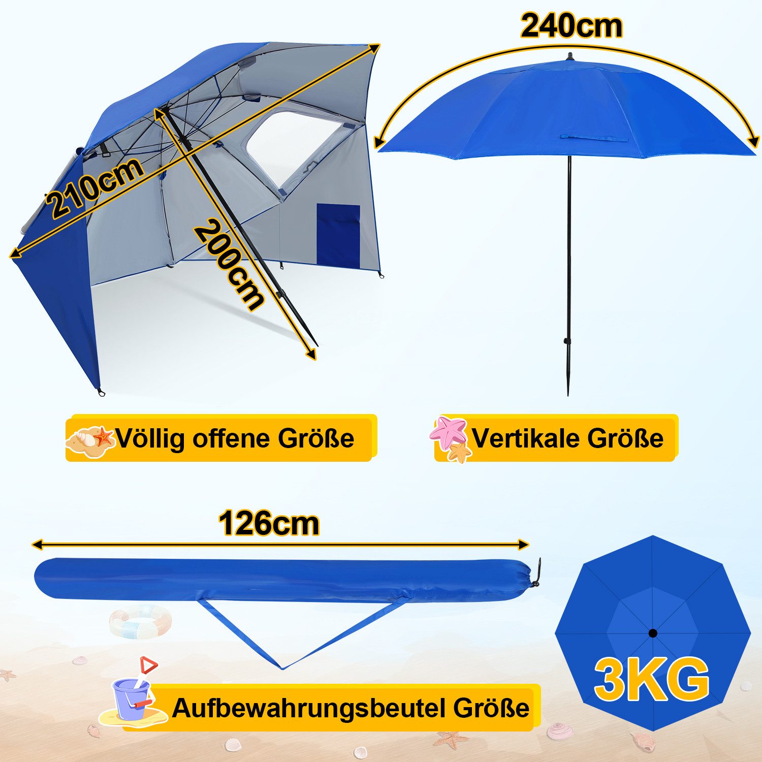Clanmacy Sonnenschirm Strandschirm Balkonschirm Knickbar Umfunktionieren günstig online kaufen