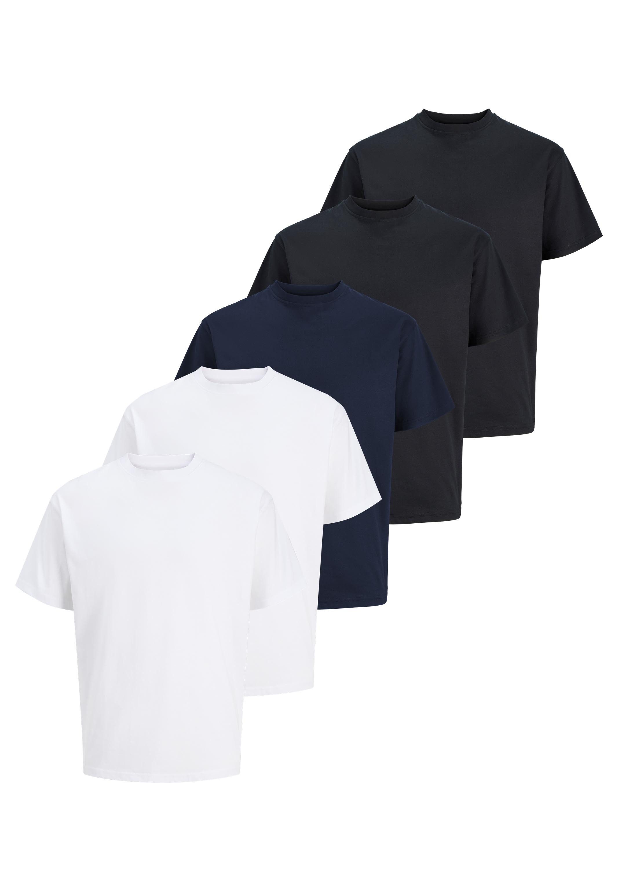 Jack & Jones T-Shirt 5er Pack Cotton Relaxed (Spar-Set, 5-tlg) T-Shirt - Baumwolle - Atmungsaktiv
