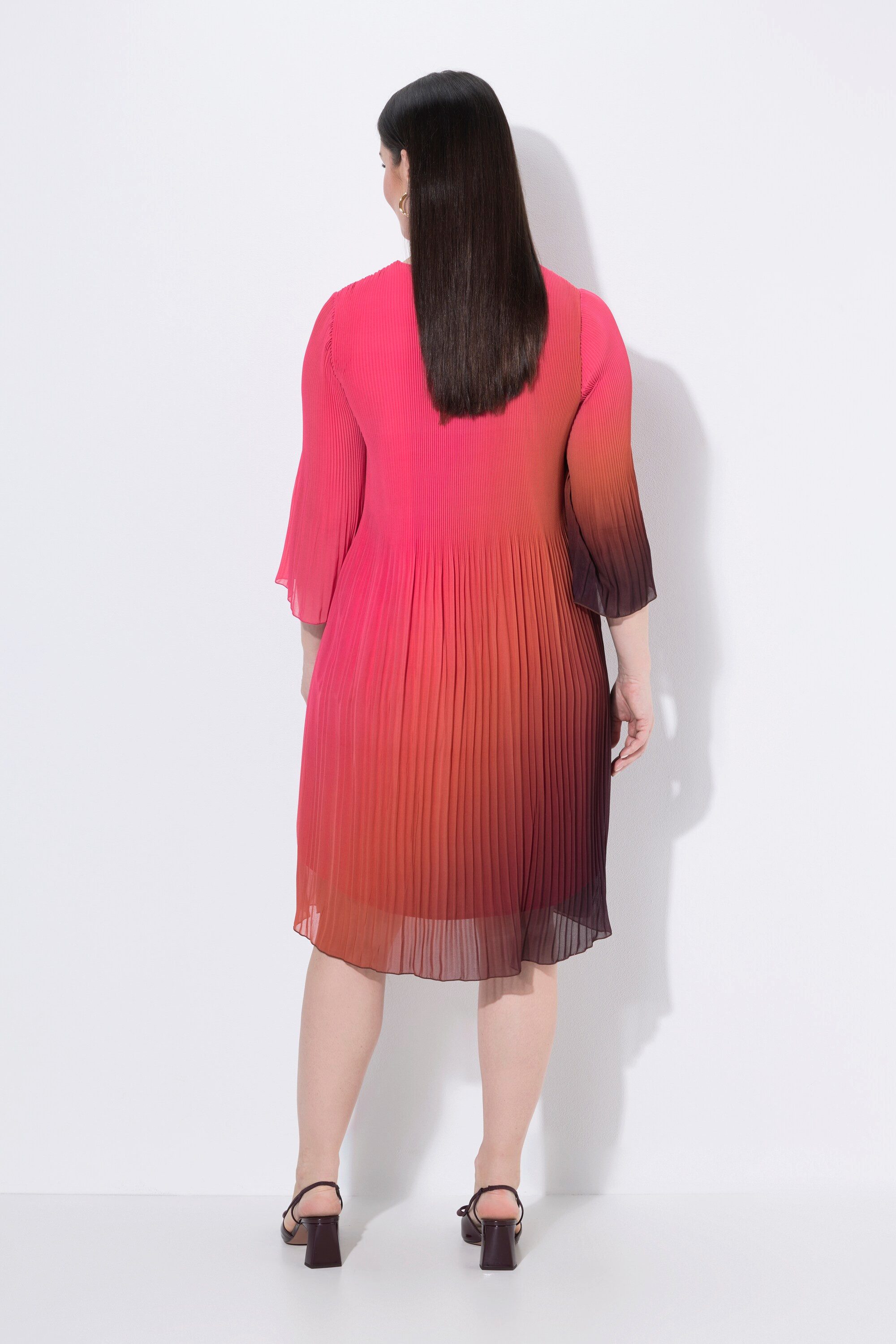 Ulla Popken Midikleid Plissee-Kleid Farbverlauf A-Linie V-Ausschnitt