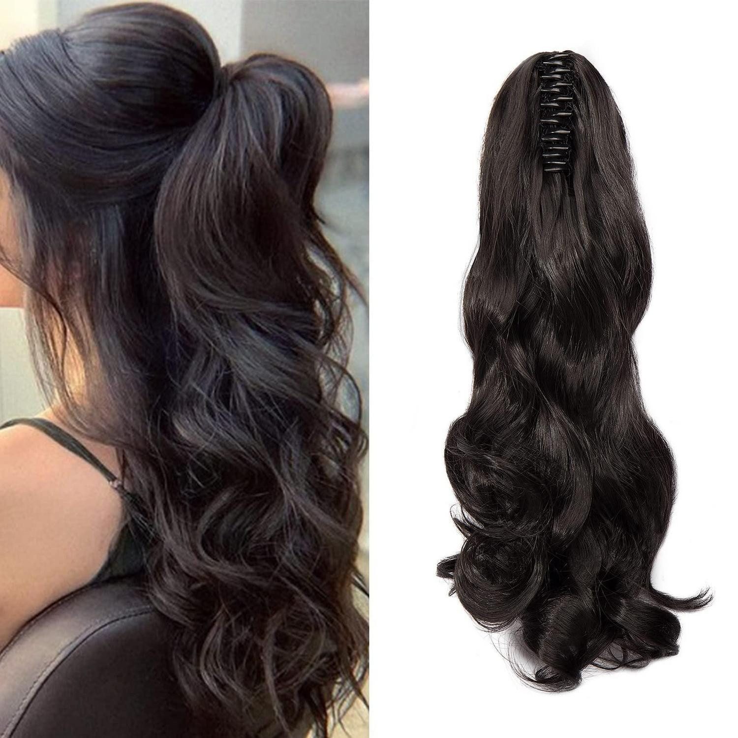 Kunsthaar-Extension Ponytail Haarteil Clip Extensions Lockig 45 cm 140g Dunkelbraun