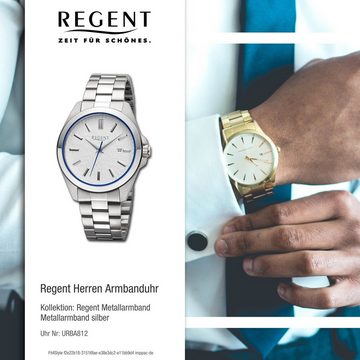 Regent Quarzuhr Regent Herren Armbanduhr Analog, Herren Armbanduhr rund, extra groß (ca. 41mm), Metallarmband
