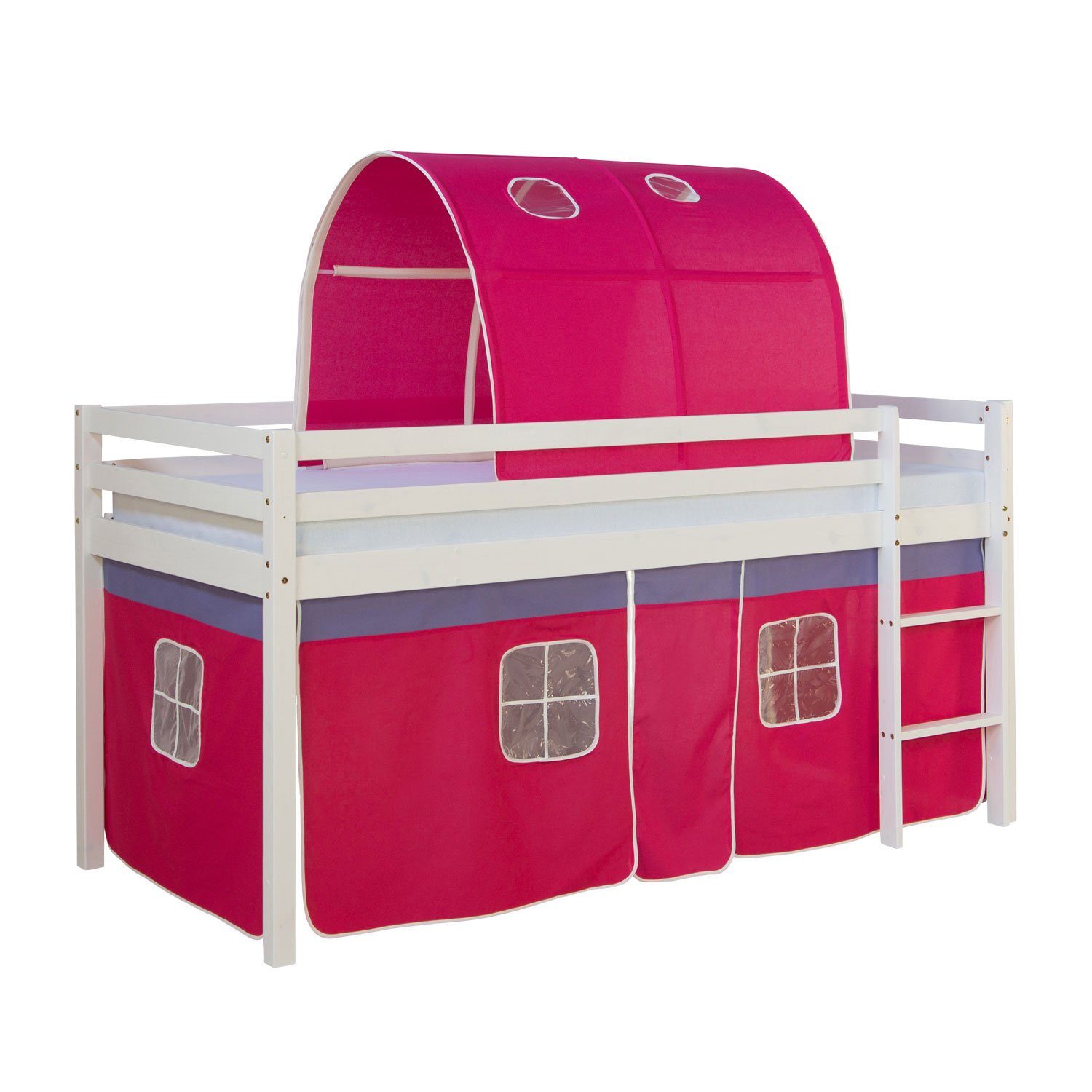 Homestyle4u Hochbett 90x200 mit Vorhang Lattenrost Matratze Tunnel in Weiß günstig online kaufen