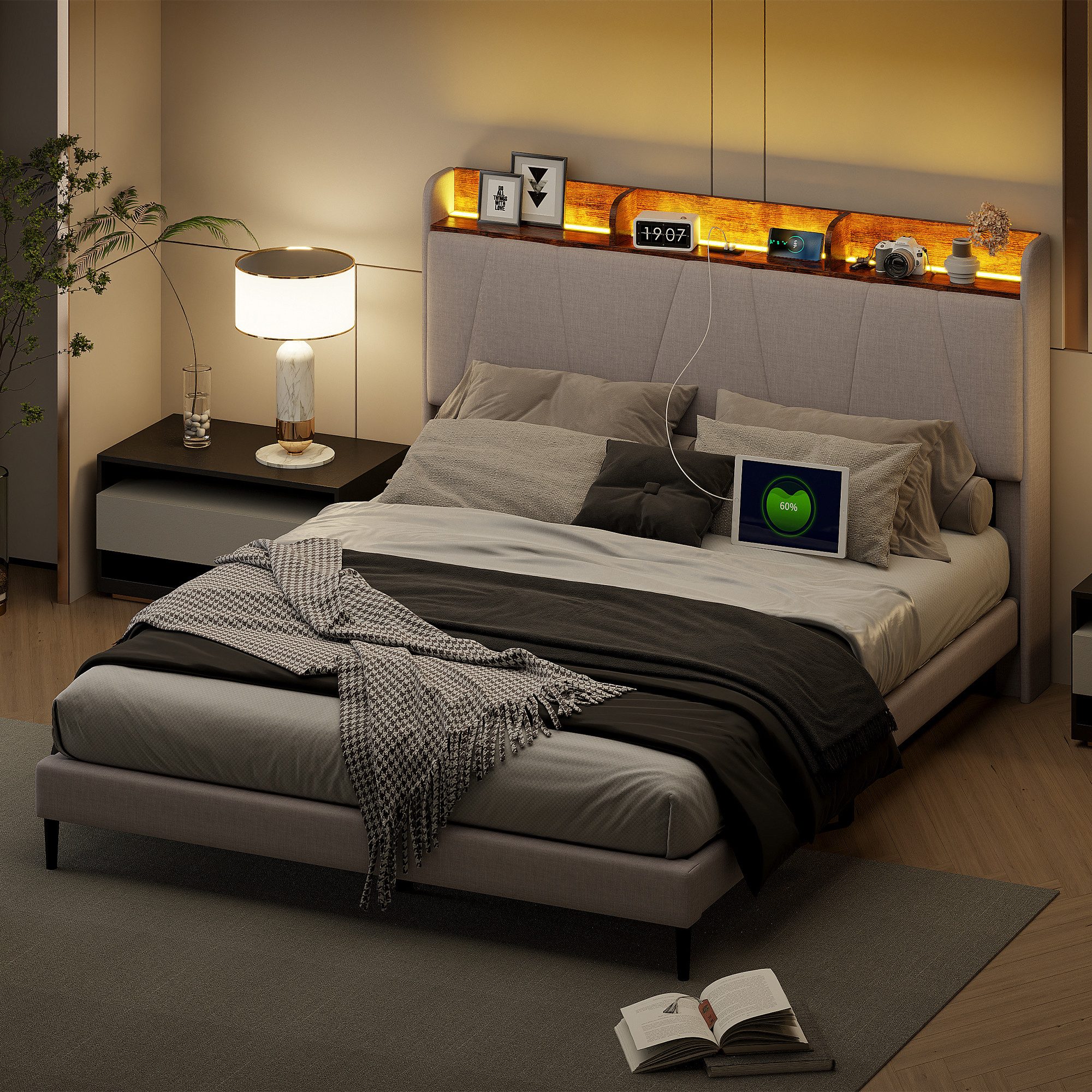PXloue Polsterbett LED Doppelbett, Stauraumbett,mit 2 günstig online kaufen