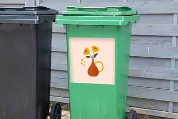MuchoWow Wandsticker Vase - Blumen - Pastell (1 St), Mülleimer-aufkleber, Mülltonne, Sticker, Container, Abfalbehälter
