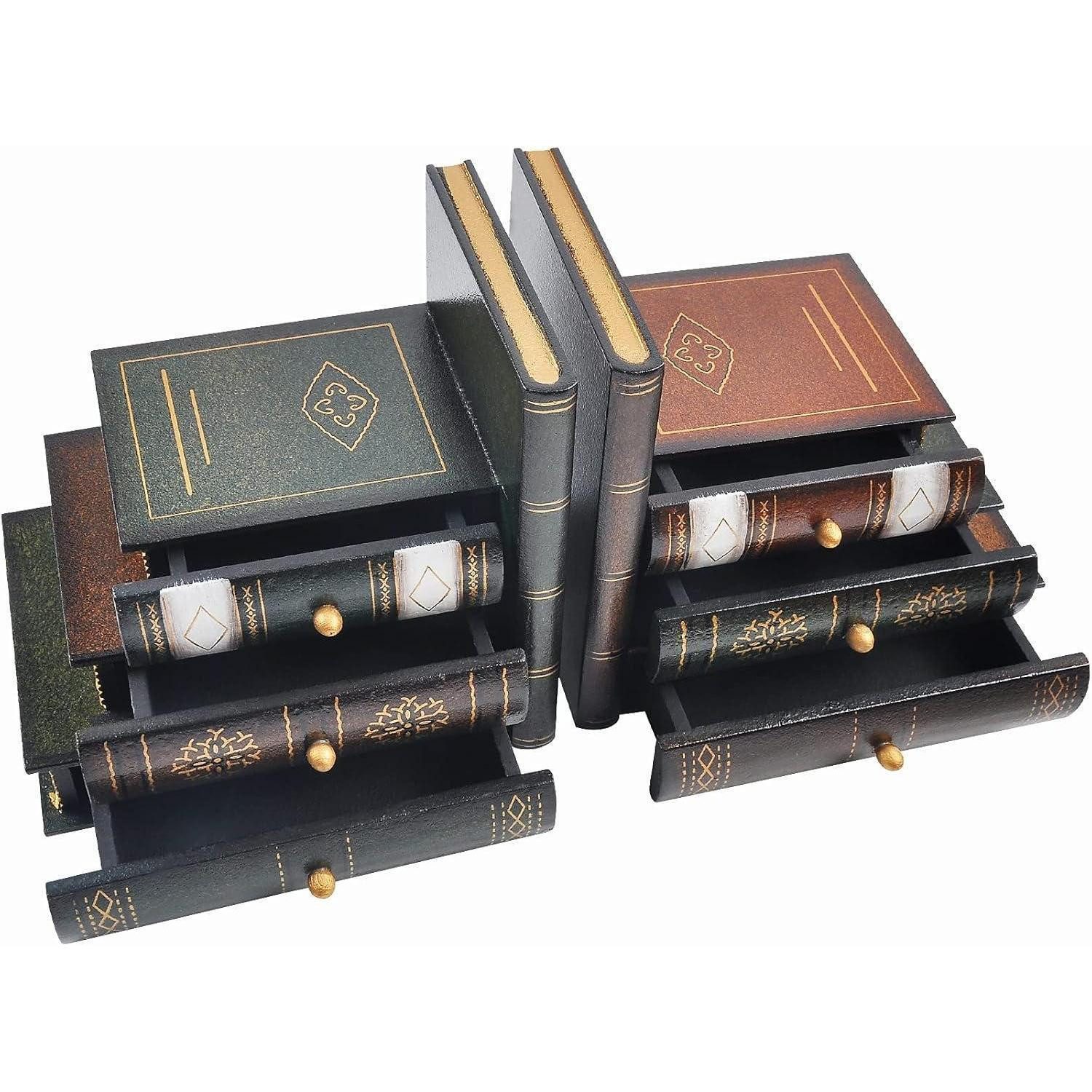 LuxusKollektion Buchstütze Vintage Buchstützen aus Holz - Dekorative Organizer für Büro und