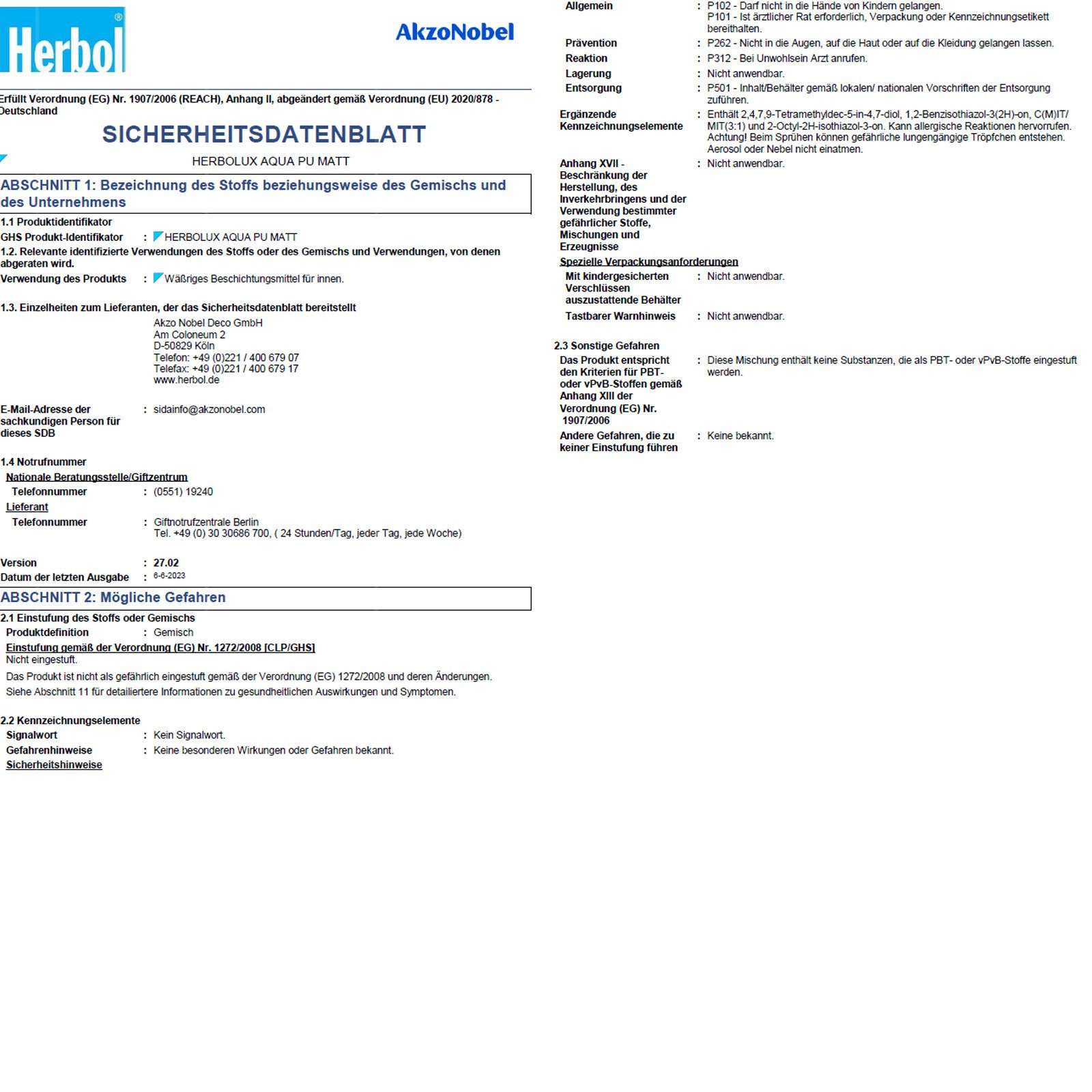 Herbol Kerzenmalfarbe Herbol Herbolux Aqua PU Matt 2,5 LTR