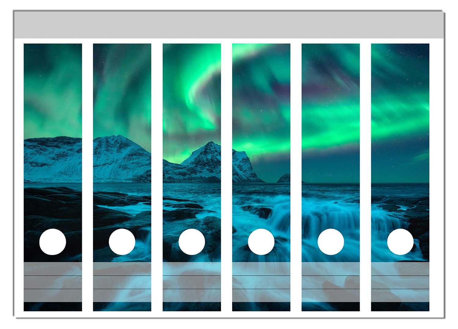 Wallario Aurora über Küste, Ordnerrücken-Sticker in verschiedenen Ausführungen