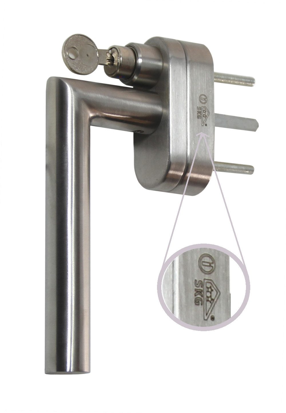 Häusler Onlinehandel GmbH Fenstergriff Fenstergriff FG 13 Edelstahl Stiftlänge 40 mm Abschliessbar SKG2, L: 13 cm, Schutzklasse SKG 2