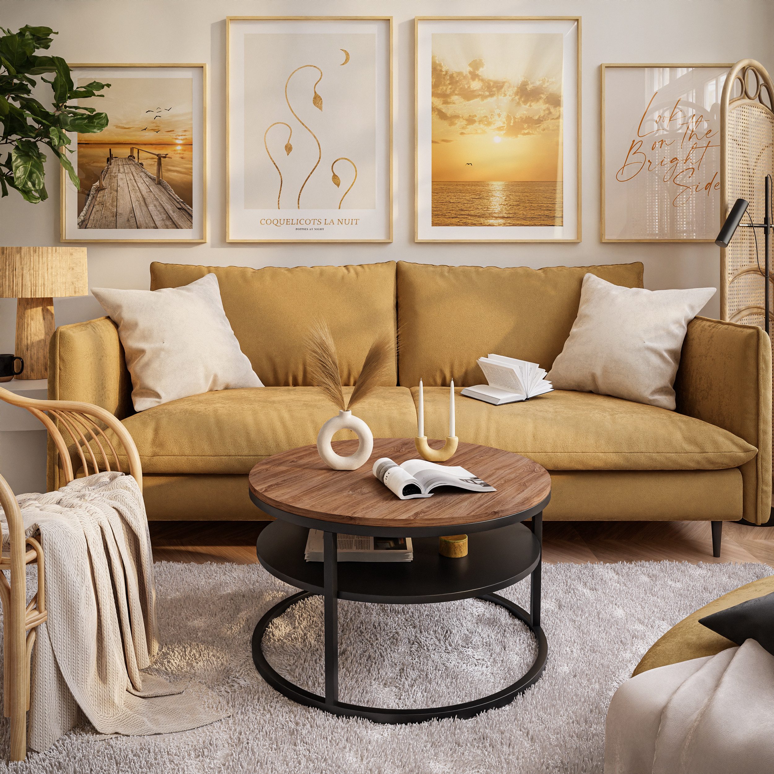 Lookway Couchtisch CIRI LOFT mit Ablage (1 Tisch), Durchmesser: 70 cm günstig online kaufen