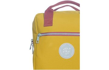 KINDSGUT Kinderrucksack Mini, nachhaltig aus recyceltem Material, Rucksack für den Kindergarten mit großem und kleinen Fach, schlichtes Design, Senf