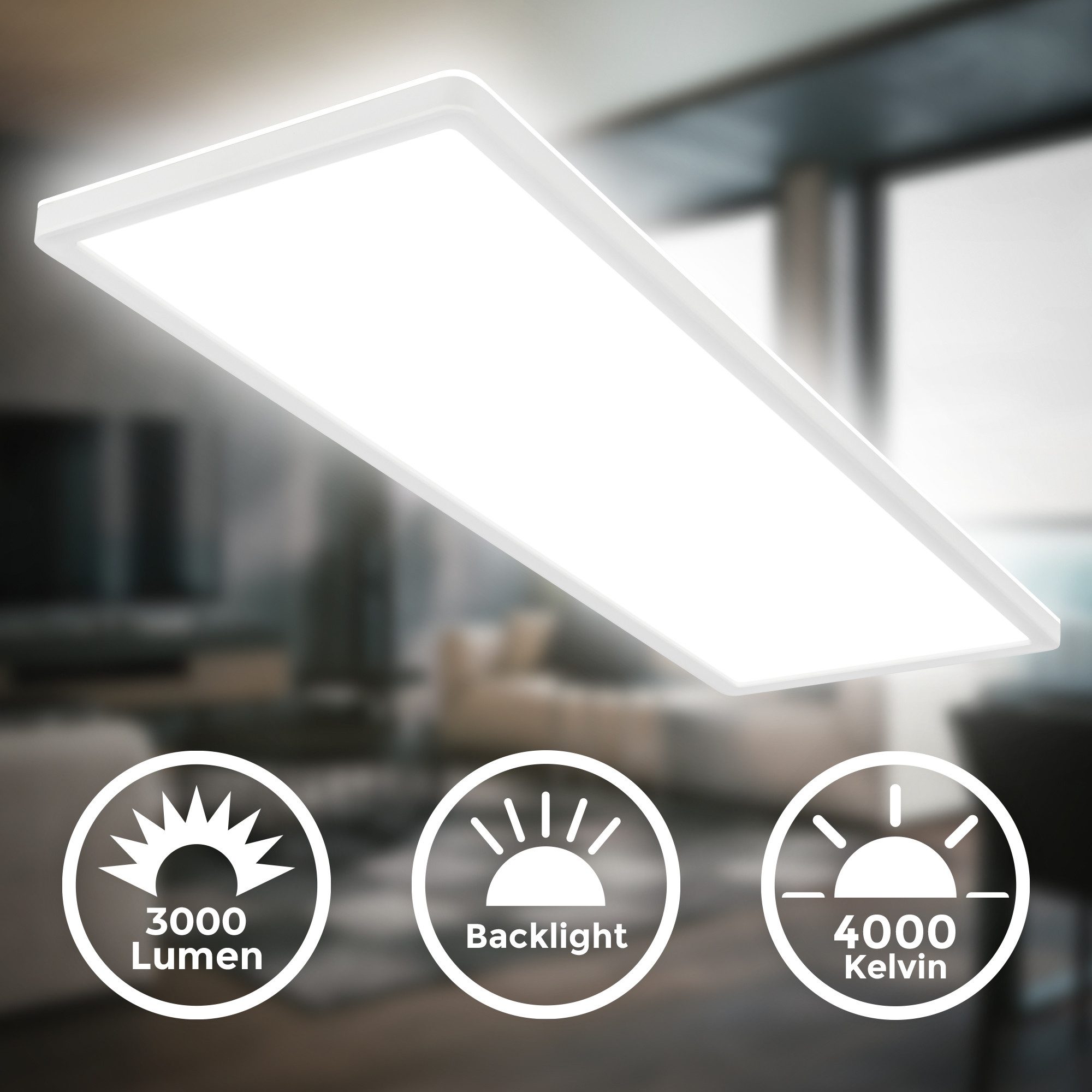 B.K.Licht LED Deckenleuchte Panel Flach 30mm Backlight Effekt LED Deckenlampe Wohnzimmer, LED fest integriert, 4000K - Neutralweiß, versch. Größen & Farben, Badezimmer, Küche, Wohnzimmer, Kinderzimmer
