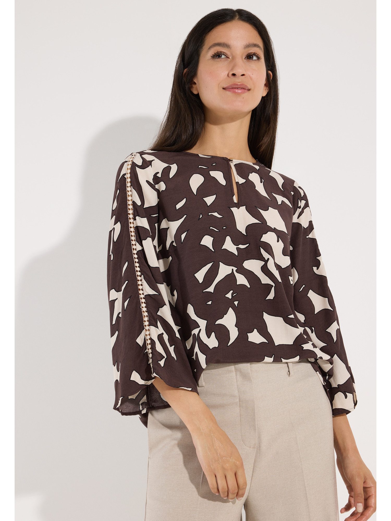 Klassische Bluse edle Print-Viskosebluse, extraweite Ärmel