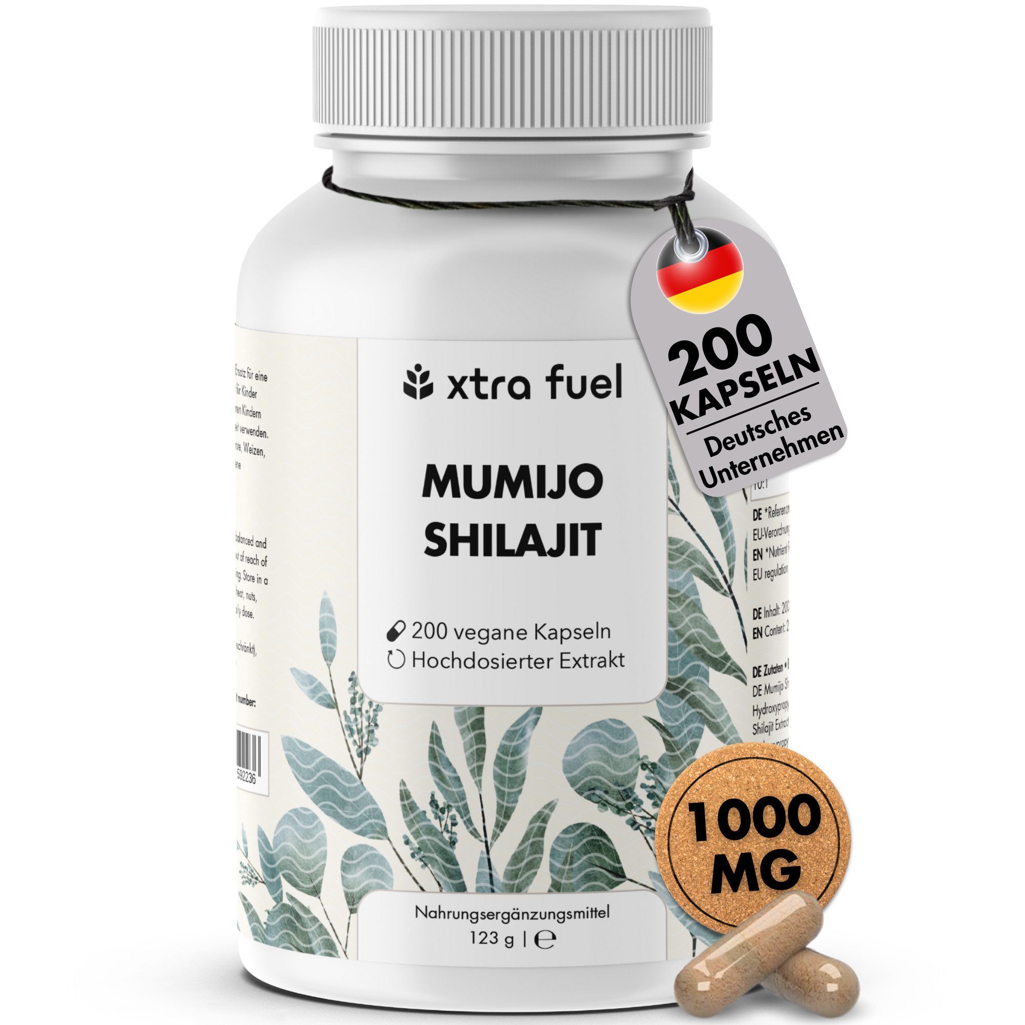 XTRA FUEL Mumijo Shilajit hochdosiert - 200 Kapseln, 80% Fulvin- & Huminsäure Kapseln, 123 g