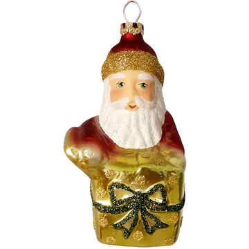 Christbaumschmuck Weihnachtsmann mit grünem Geschenk (1-tlg), mundgeblasen, handbemalt
