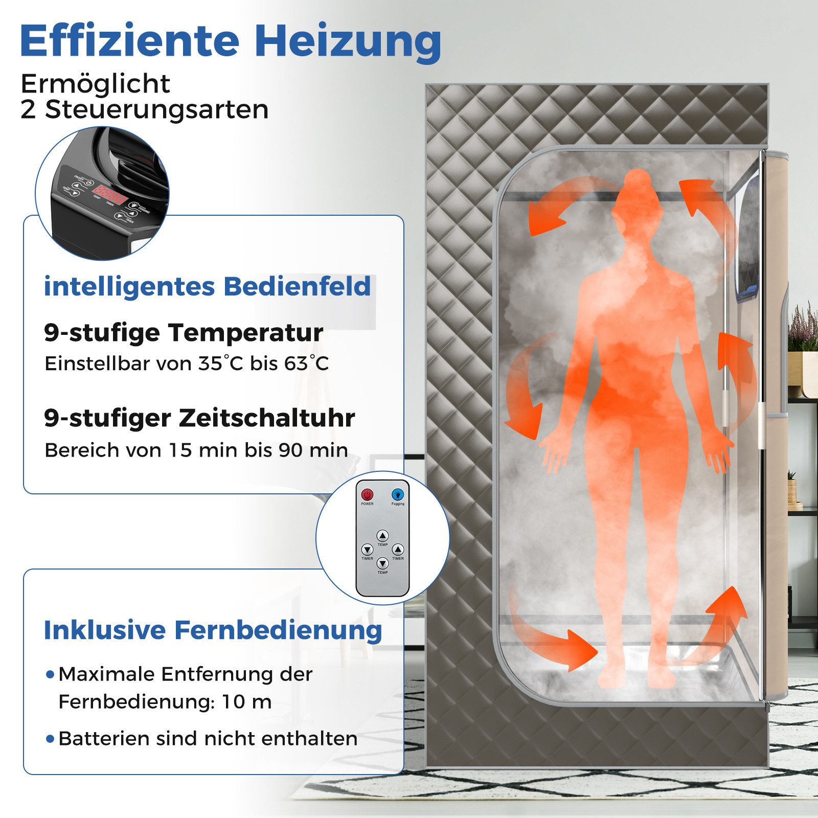 COSTWAY Sauna 1000W, 3L Dampfgenerator, mit Fußmassagegerät & Klappstuhl