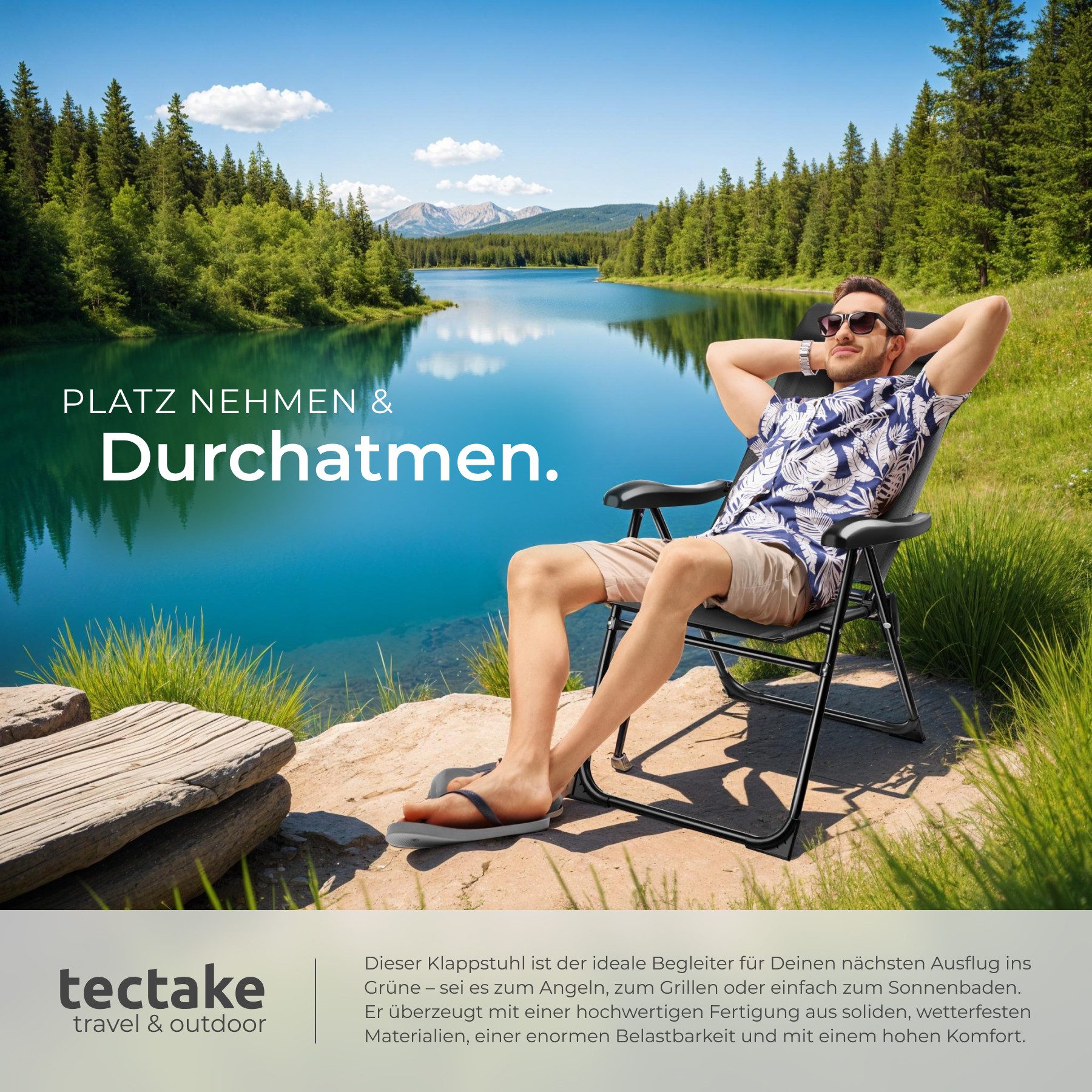 tectake Campingstuhl Faltbarer Aluminium Gartenstuhl mit Kopfpolster, 57 x 65 x 112 cm (Outdoor Klapptstuhl Müritz für Außen in Anthrazit, 4 St), Textilene-Gewe – Bild 5 von 5