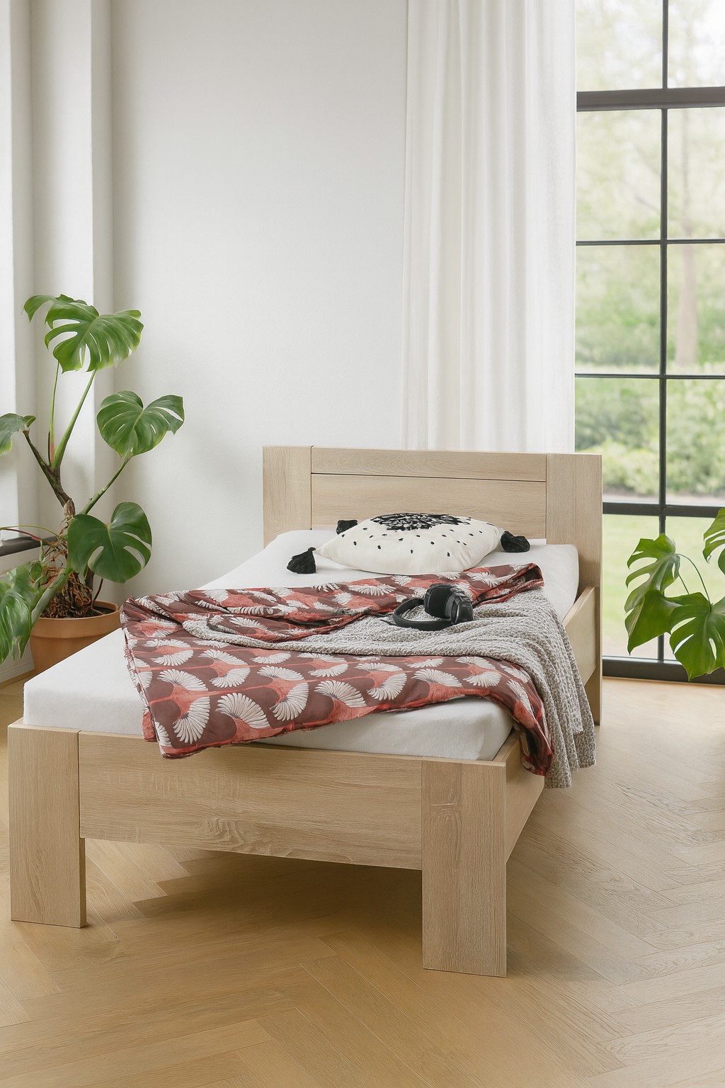 bv-vertrieb Einzelbett Einzelbett Liegefläche 90x200 Bett Eiche Sonoma Mittelbalken #4246, mit Mittelbalken, Lieferung frei Verwendungsstelle