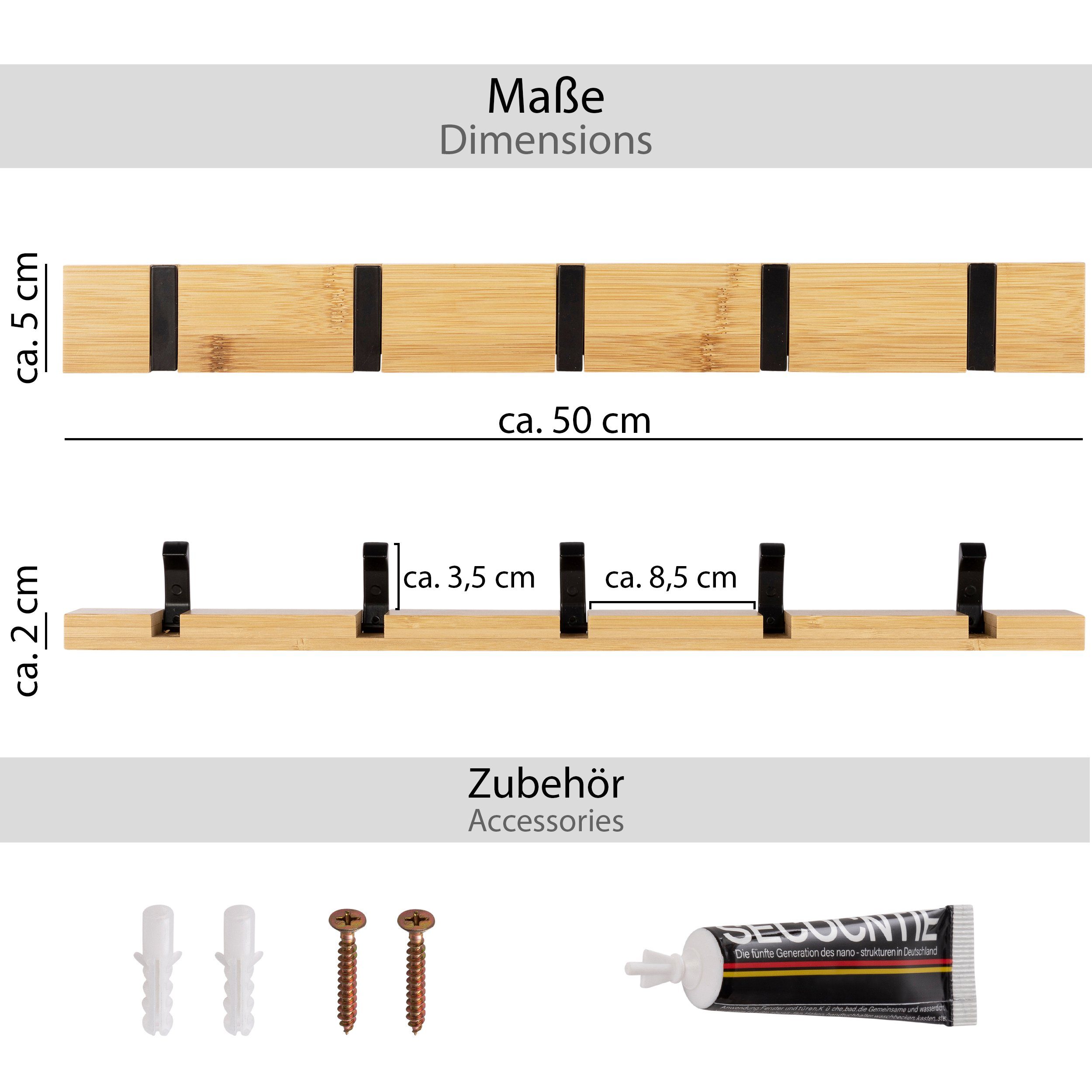 ONVAYA Garderobe Garderobenhaken, Wandgarderobe Bambus, Garderobenleiste günstig online kaufen