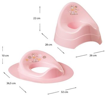 Maltex Babybadewanne 5 Teile SET – Zebra Rosa + Ständer Grau -Baden, (Premium-Set 5 tlg+Gestell), Wanne +Sitz +Töpfchen +WC Aufsatz +Eimer +Gestell