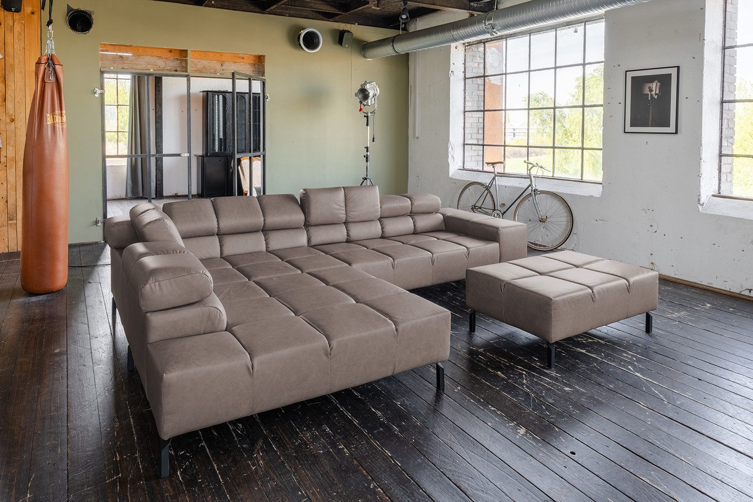 KAWOLA Ecksofa NELSON, L-Form rechts oder links Leder mit Hocker verschiedene Farben