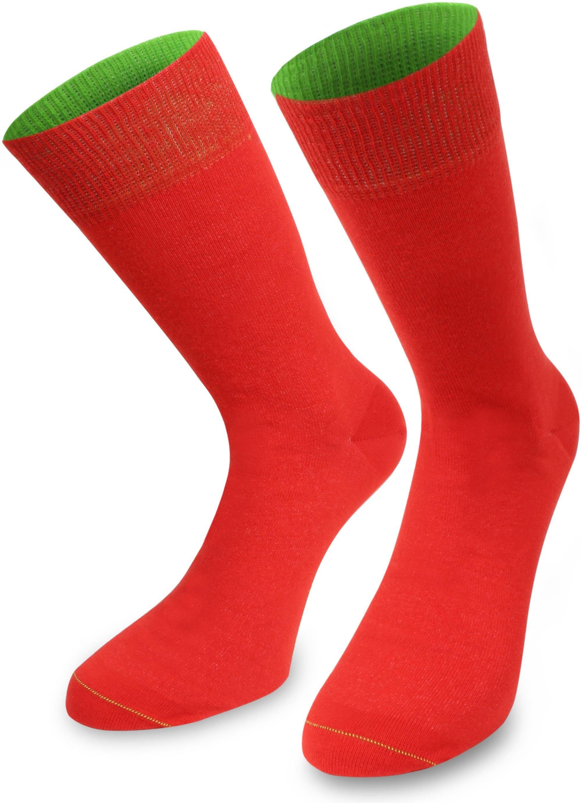 Paar) Bund normani 1 Paar Bi-Color abgesetzter Basicsocken farbig (1 Socken Rot/Apfelgrün