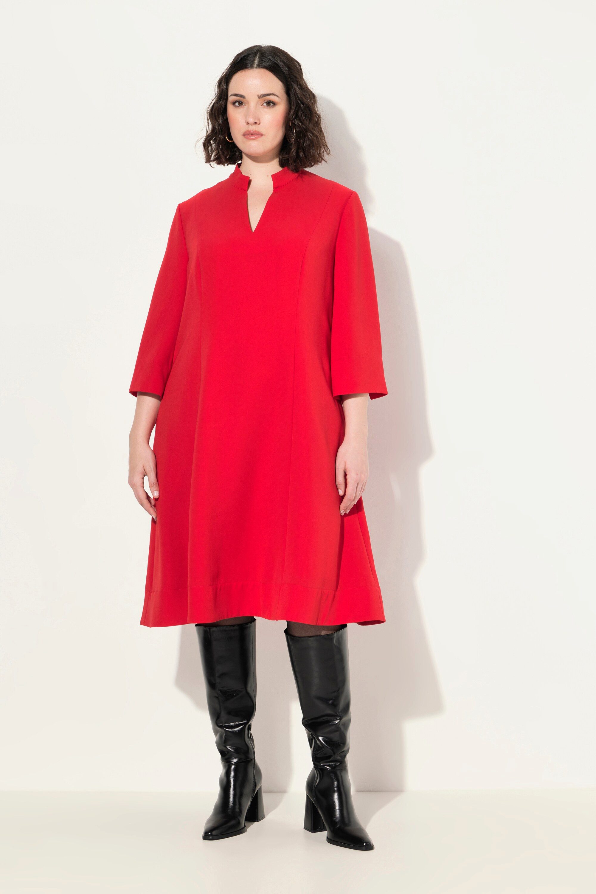 Ulla Popken Jerseykleid Midikleid Stehkragen V-Ausschnitt 3/4-Arm Taschen günstig online kaufen