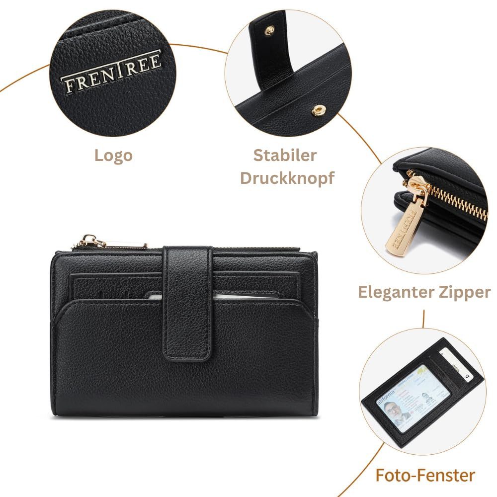Frentree Geldbörse Damen Portemonnaie RFID Schutz herausnehmbares Etui medium (7 sichtfenster, Geldbeutel mit Reißverschluss und Scheinfach), Geschenkbox