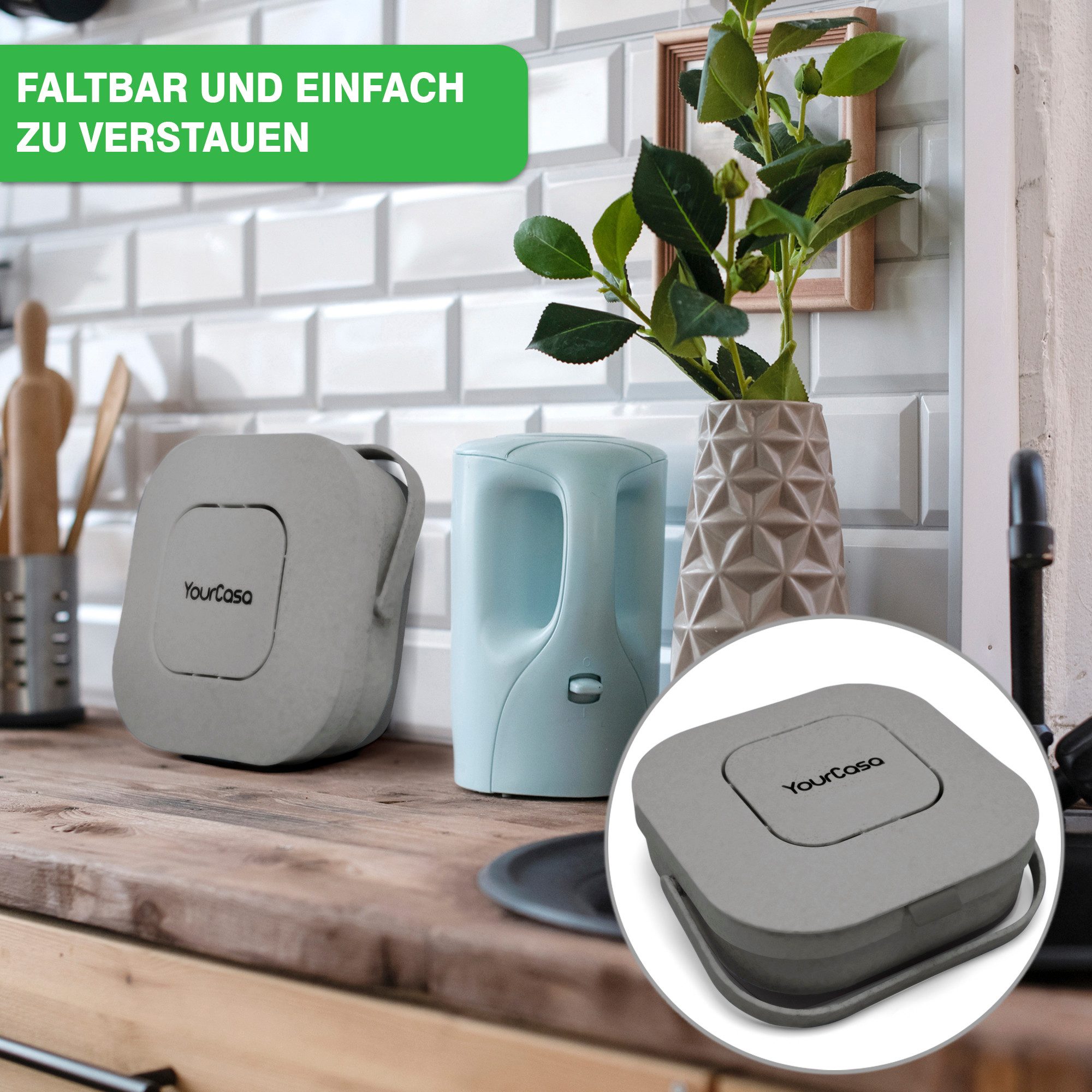 YourCasa Biomülleimer YourCasa® Biomülleimer Küche klein 4L nachhaltig mit Akivkohlefilter, Fassungsvermögen 4L, nachhaltige Materialien – Bild 4 von 5