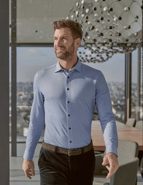 MARVELIS Businesshemd Jersey Hemd - Body Fit - Langarm - Punkte - Hellblau 4-Wege Stretch, Quick-Dry