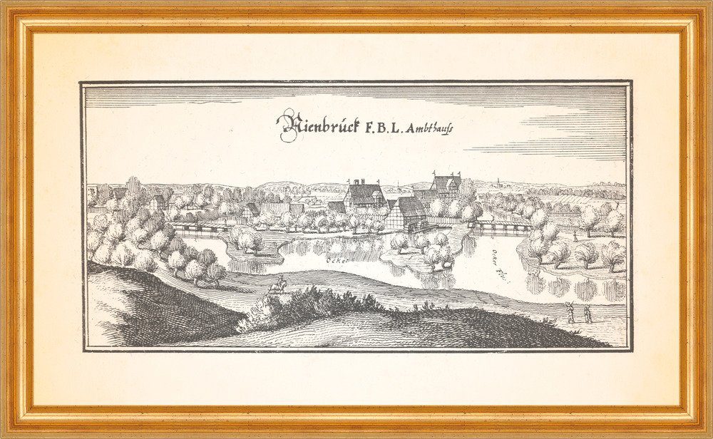 Kunstdruck Nienbruck F.B.L.Amtshaus Neubrück Oker Wendeburg Fachwerk Merian 0420