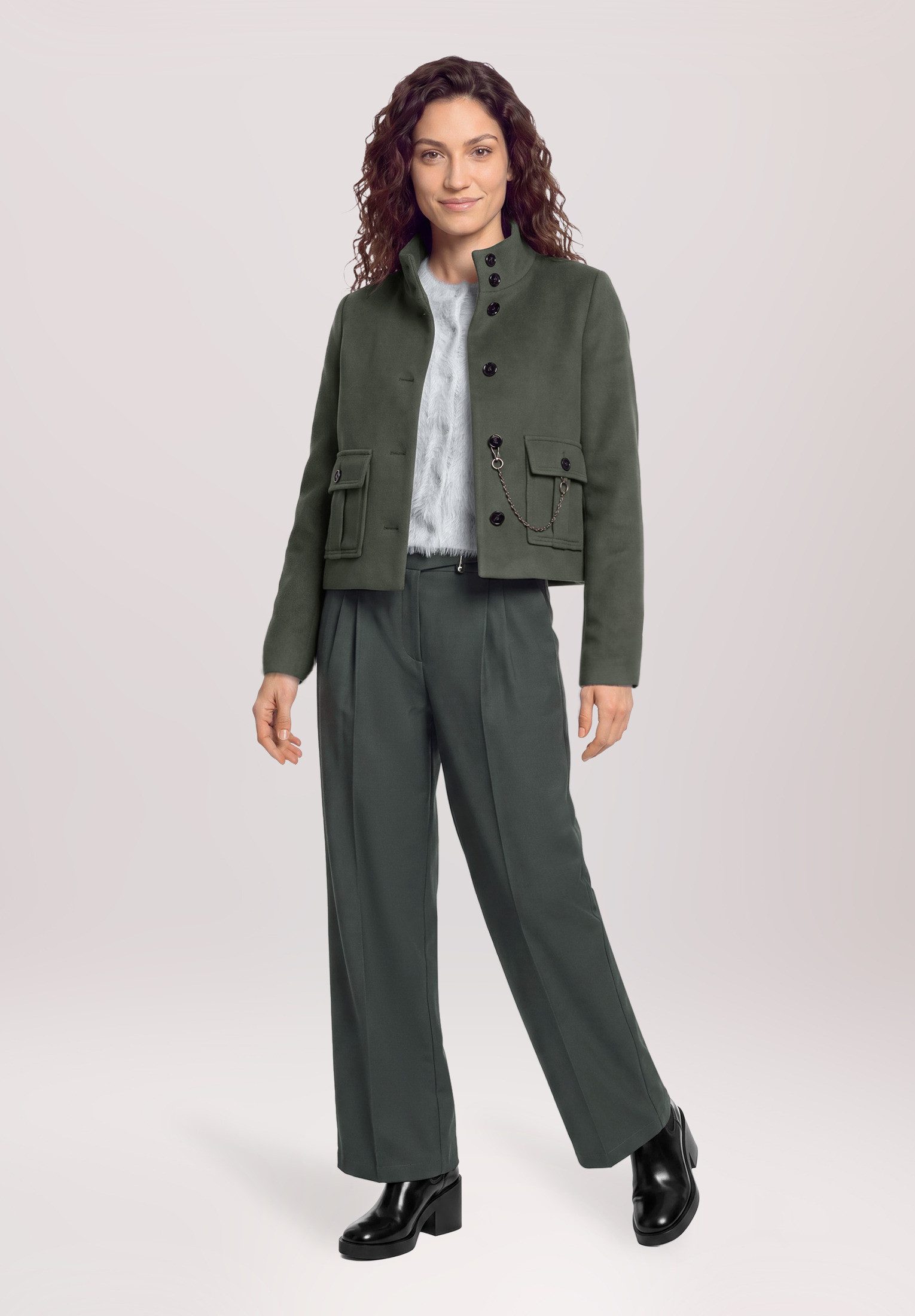 Cartoon Canvasjacke Damen mit aufgesetzten Taschen