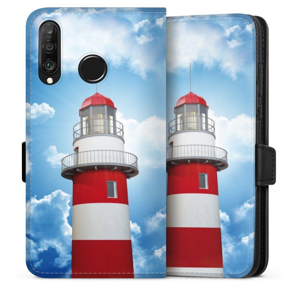 DeinDesign Handyhülle Leuchtturm Wolke Himmel Leuchtturm, Huawei P30 Lite Premium Hülle Handy Flip Case Wallet Cover