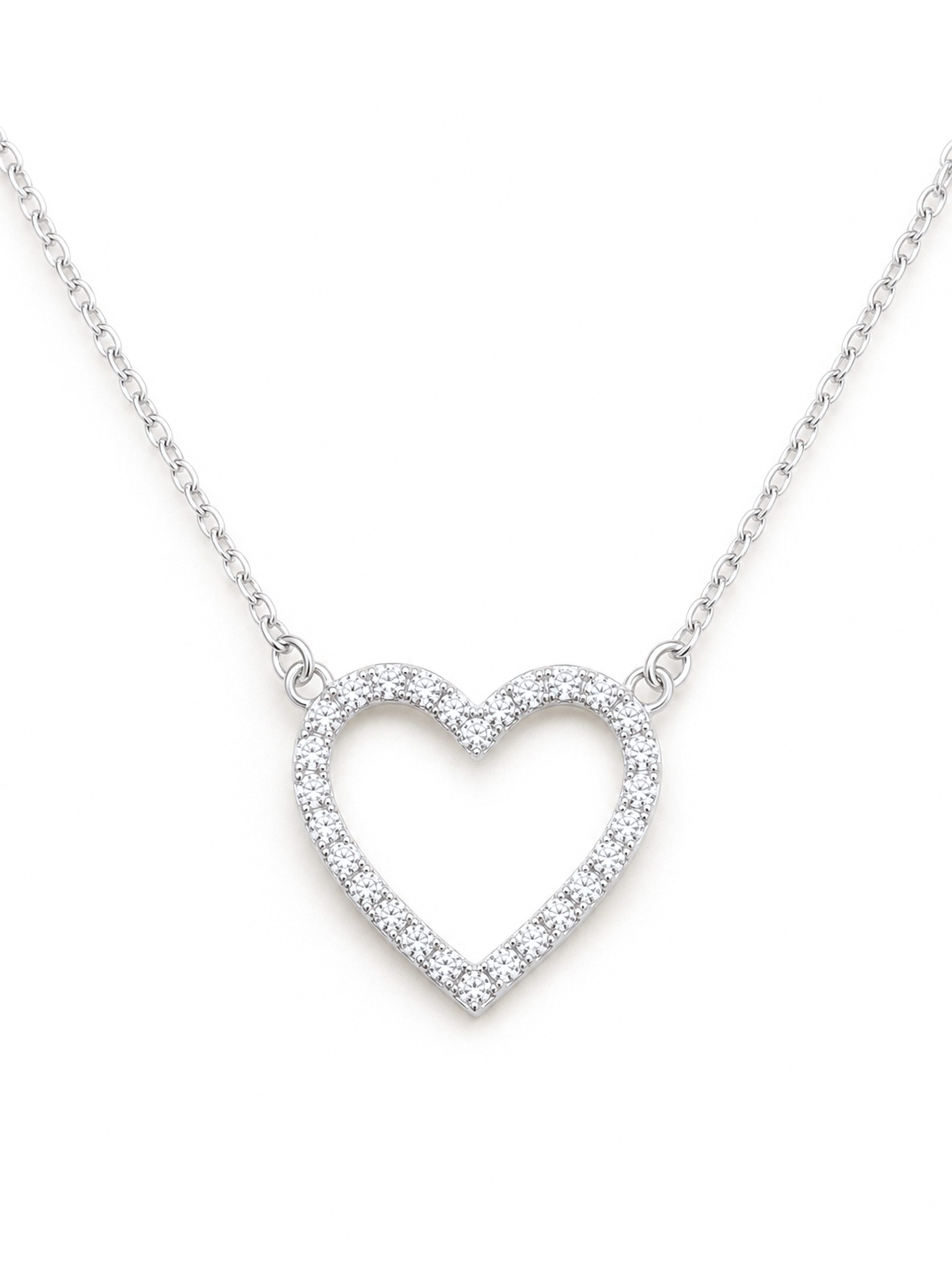 Staufergold Silberkette „Open Heart“ – Moissanit 0,3 ct, 925 Sterling Silber – Silber, hypoallergen und wasserfest