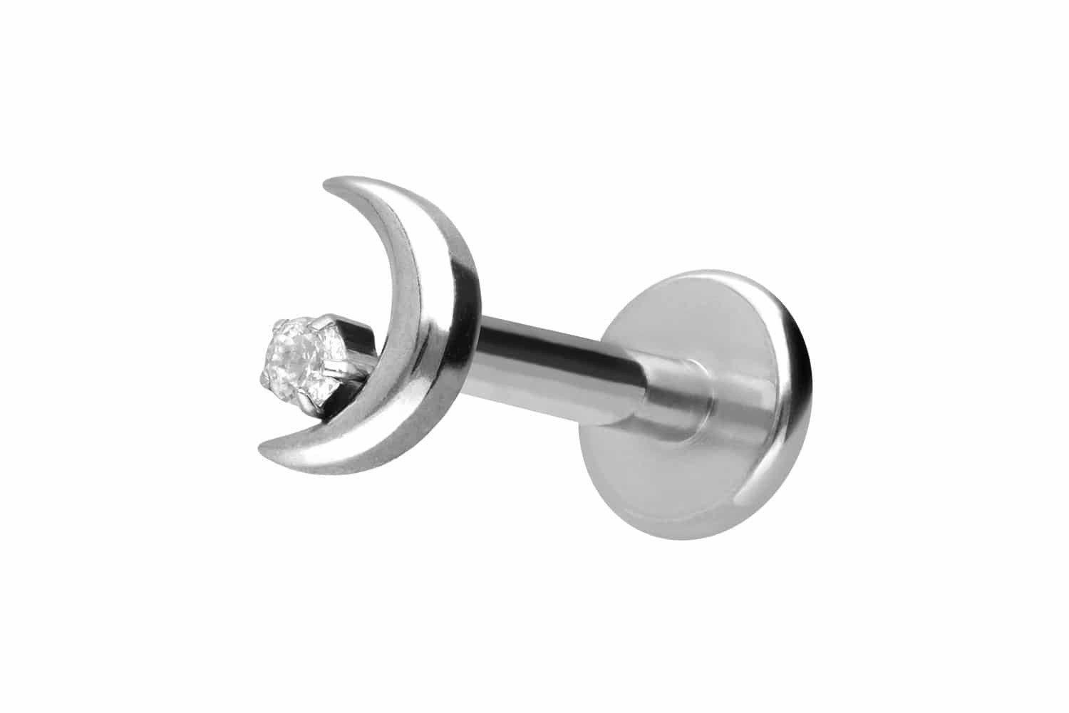 Piercing-Set Titan Labret mit Innengewinde MOND + KRISTALL