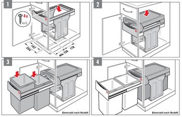 Hailo Einbaumülleimer Abfallsammler 3666131 TZ Swing Terzett 3x 10 L dunkelgrau, für Schrankbreite ab 300 mm mit Drehtür