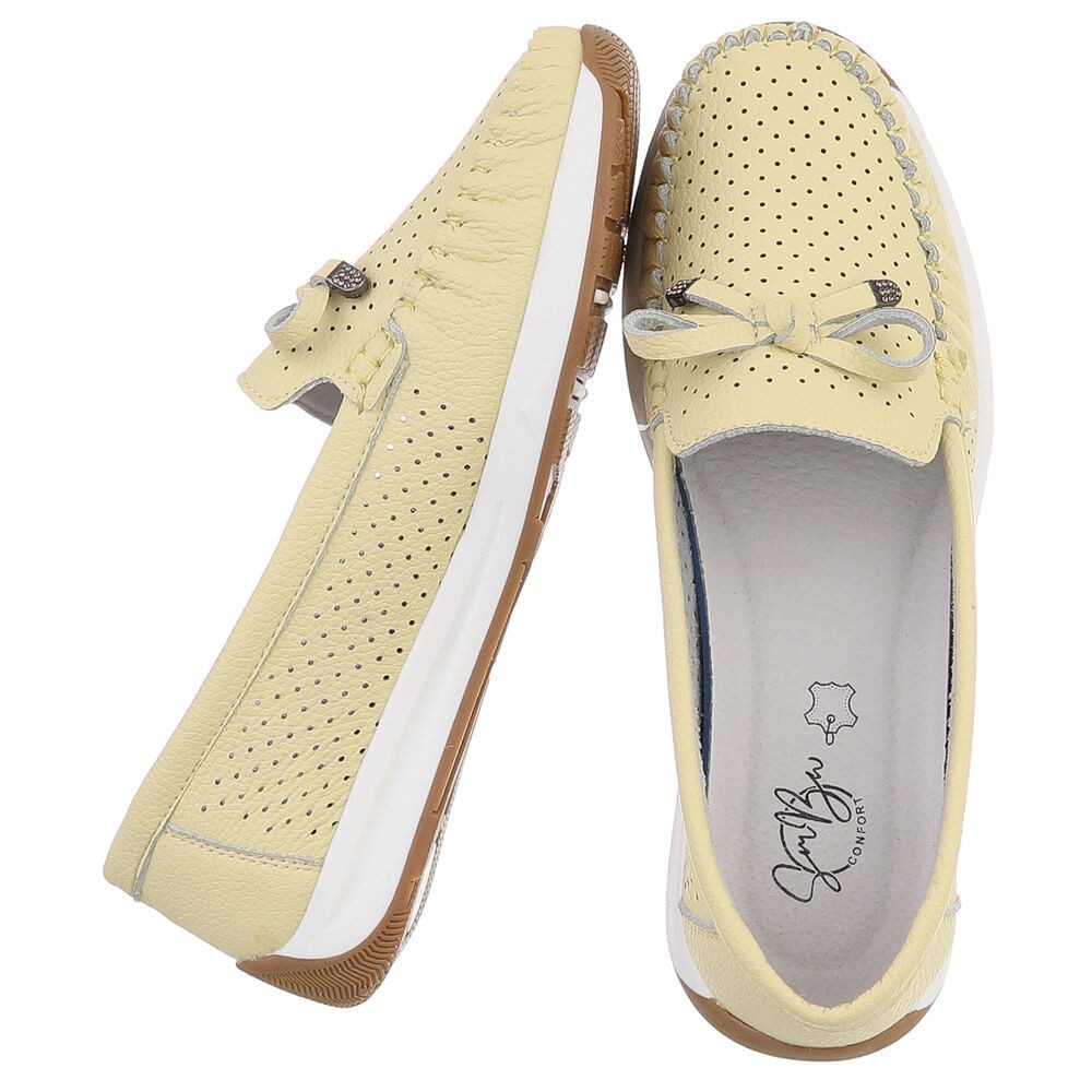 Ital-Design Komfortabler Slipper mit durchlochten Details für Damen Slipper (91409645) Flach Mokassins in Hellgelb