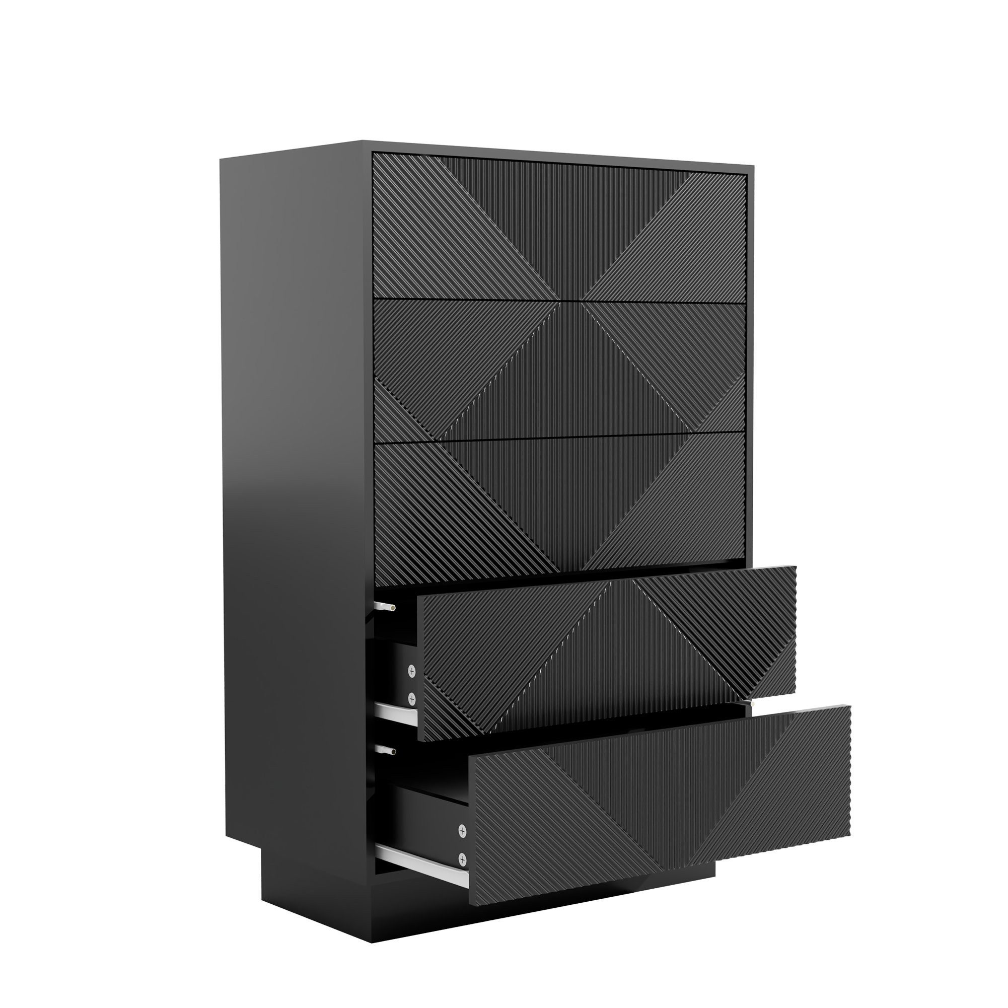 UEV Kommode mit 5 Schubladen, Sideboard, Schubladenschrank Schmal, 60x33,5x94cm (Sideboard für Wohnzimmer Schlafzimmer Büro Flur, Aufbewahrungsschrank mit Kisppschutz mehrzweckschrank), Drucköffner/ Push to open Schubladen Aufbewahrungskommode